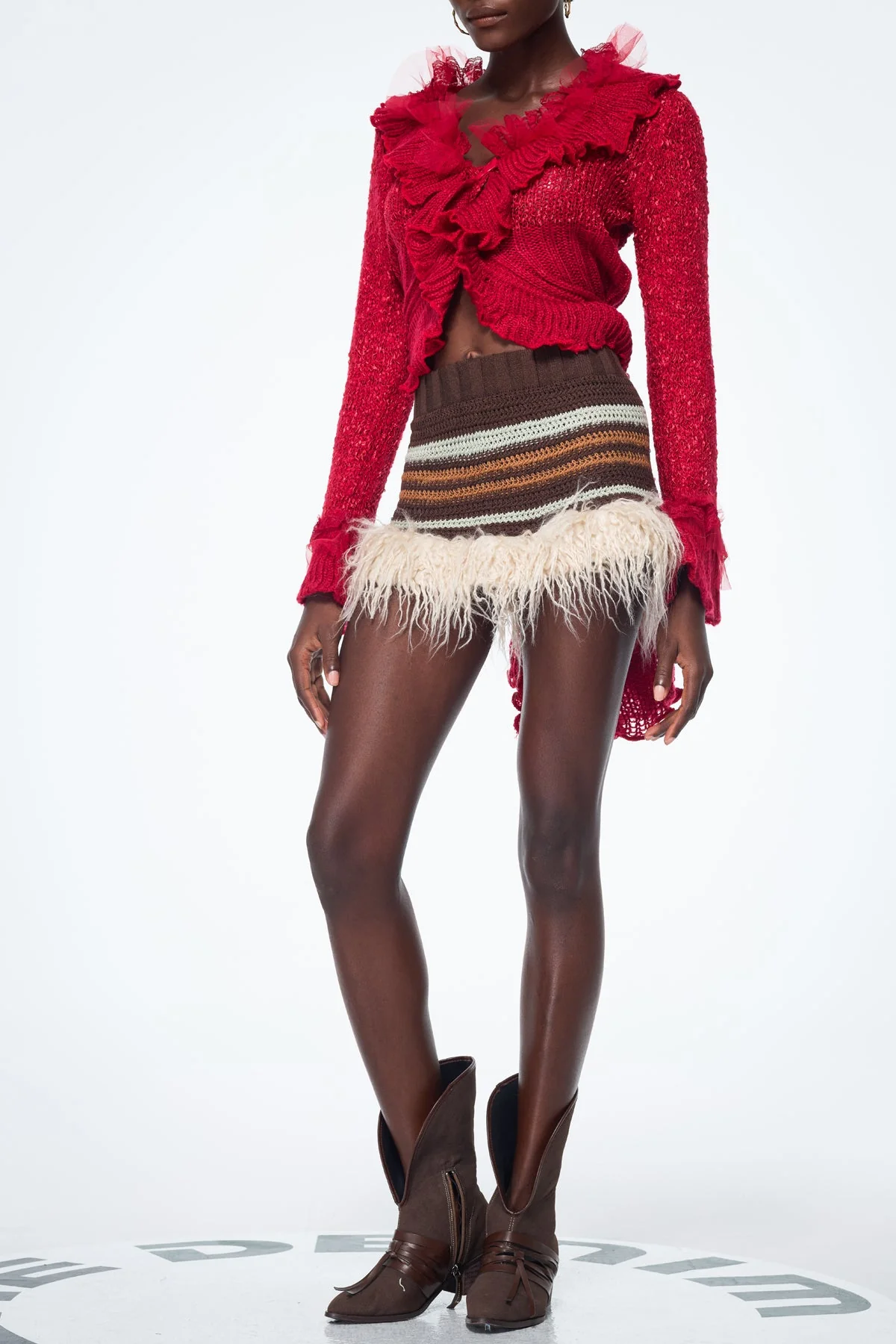 Faux Fur Knit Mini Skirt - Brown Urban Edge Style