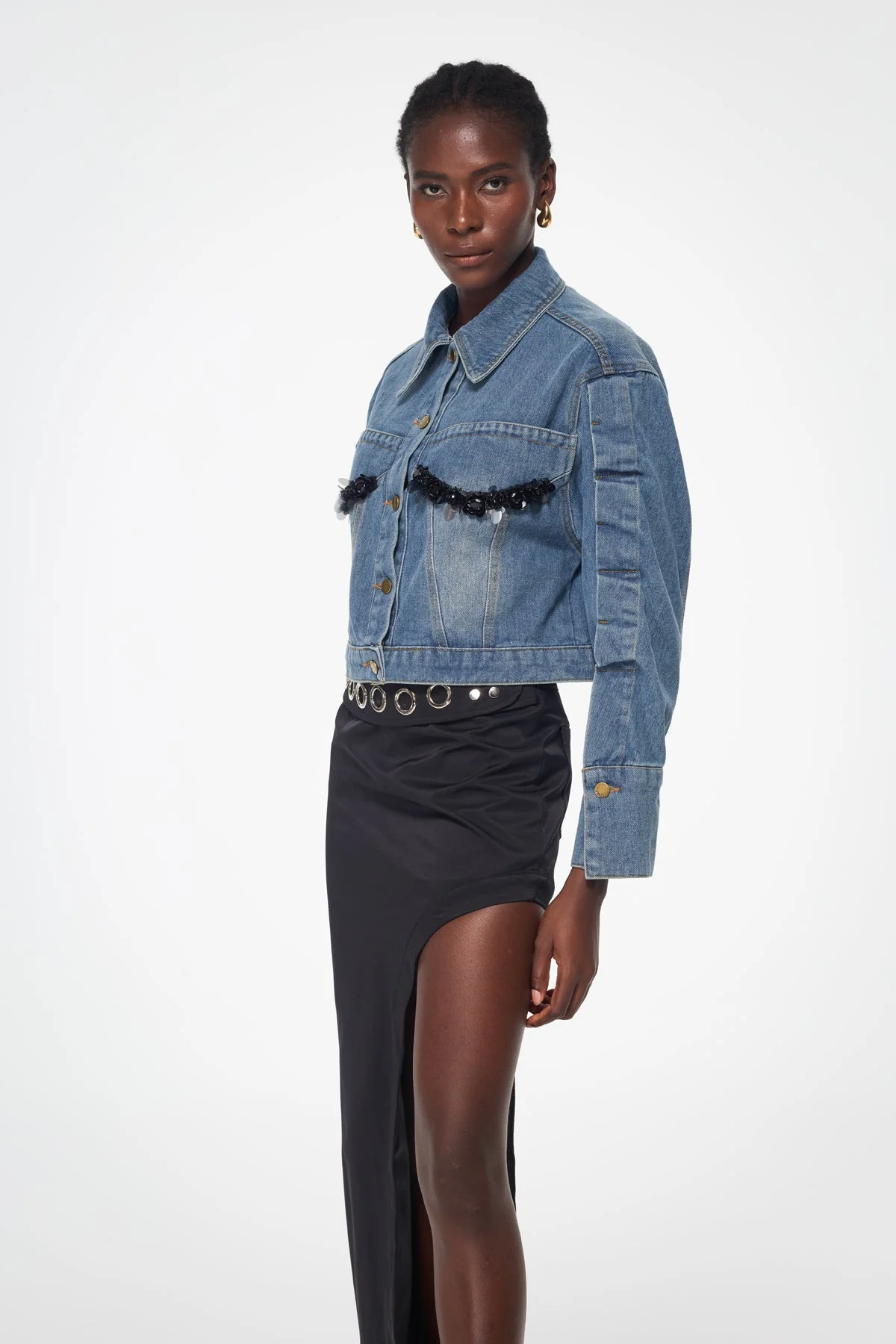 Denim Embellished Deconstructed Jacket - Urban Edge Style