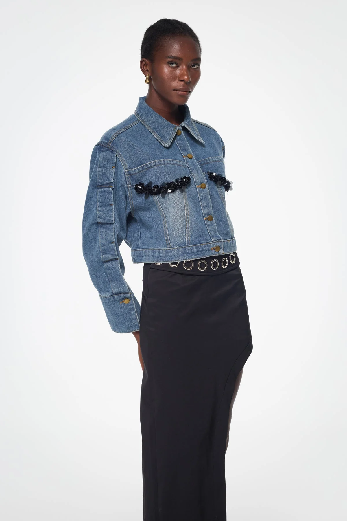 Denim Embellished Deconstructed Jacket - Urban Edge Style