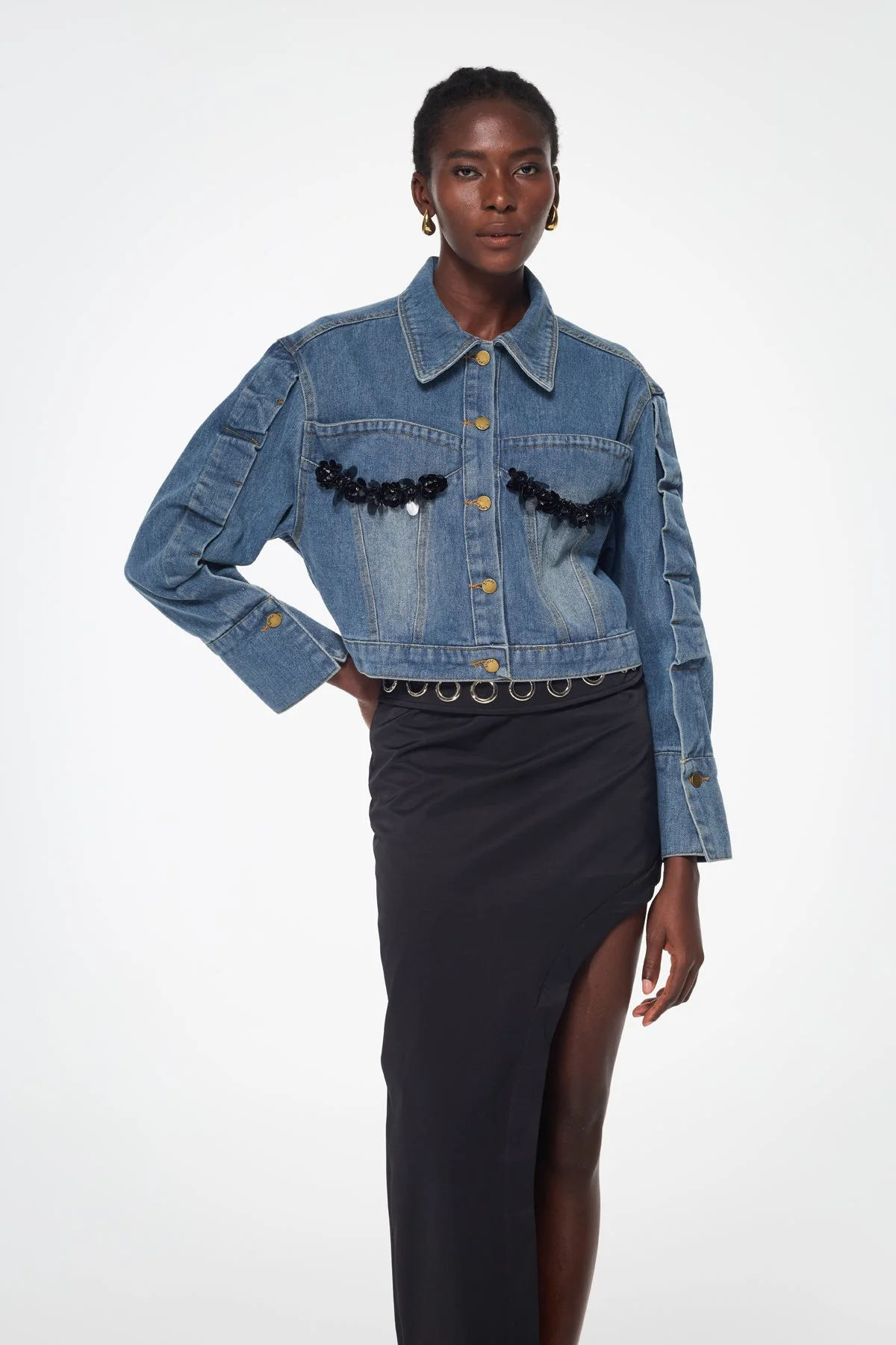 Denim Embellished Deconstructed Jacket - Urban Edge Style