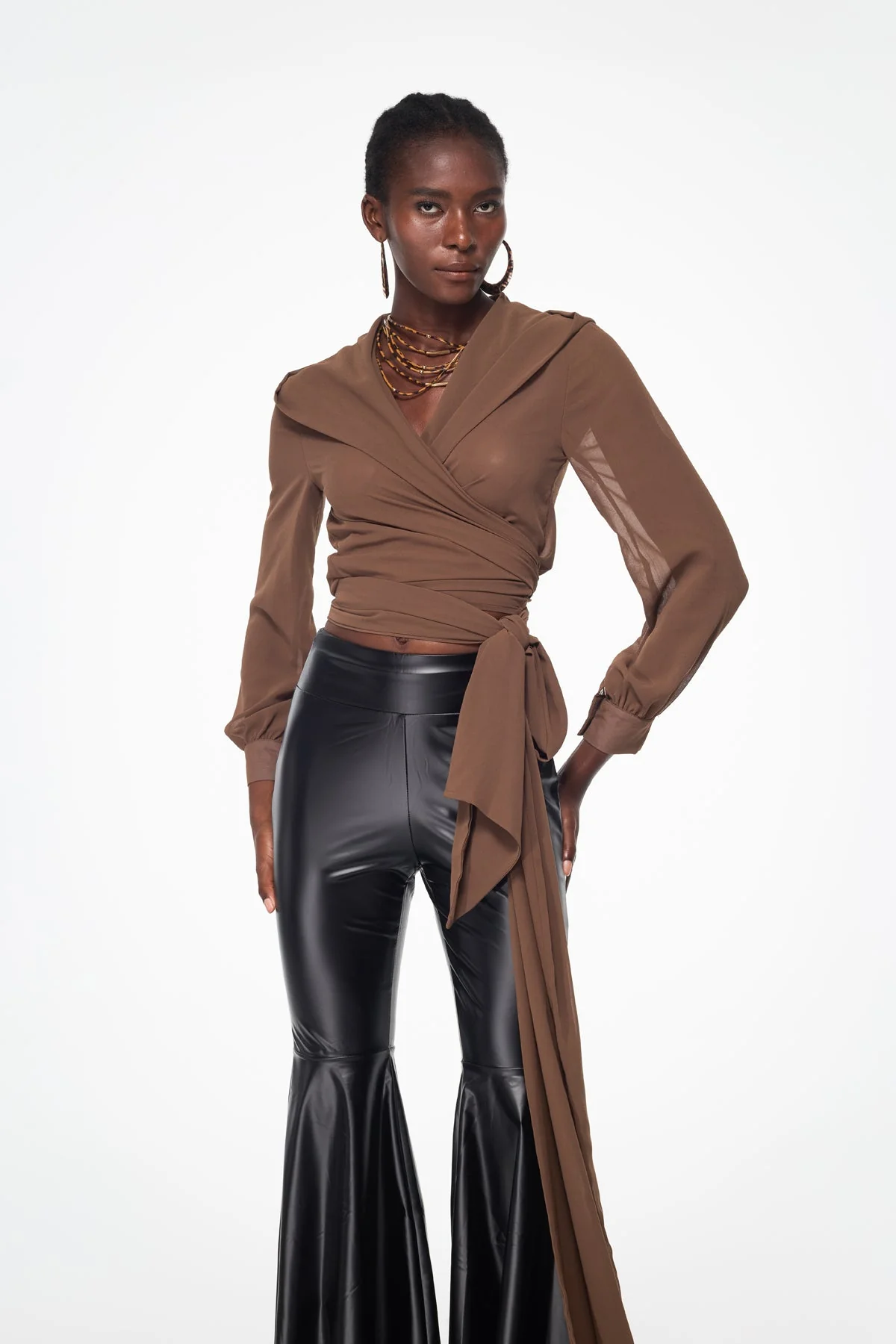 Mesh Lace Up Top in Brown | Stylish & Breathable Design