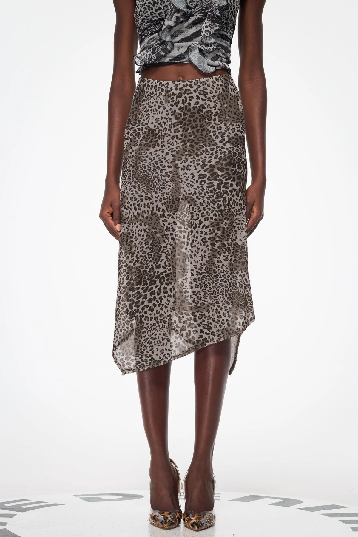 Boho Urban Edge Brown Mesh Asymmetric Midi Skirt