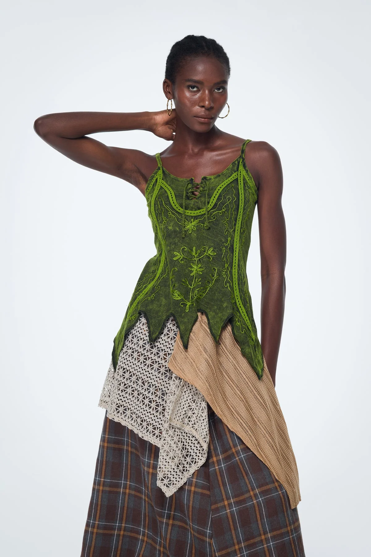 Baihu Embroidered Tie Dye Top in Boho Style