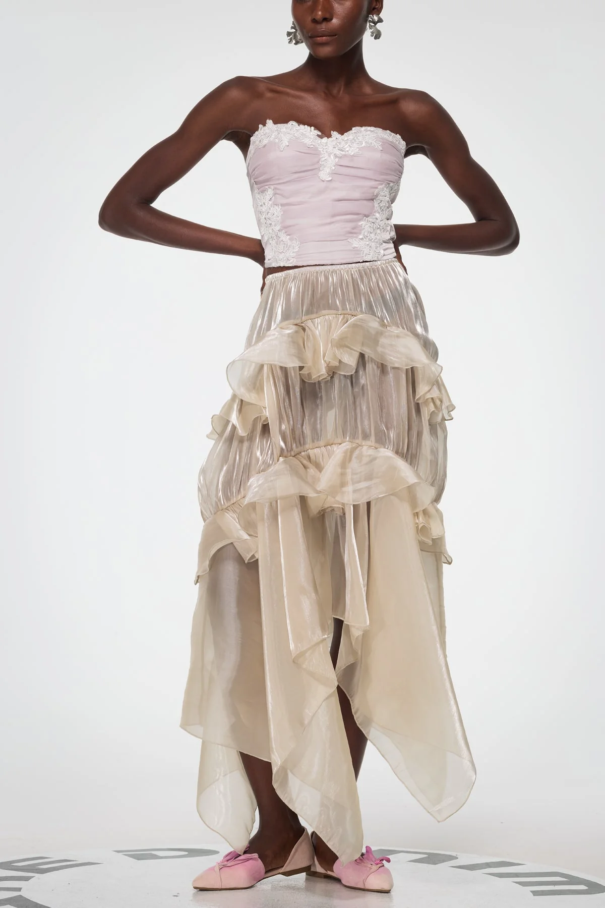 Boho Ruffle Asymmetric Maxi Skirt - Elegant Mesh Detailing