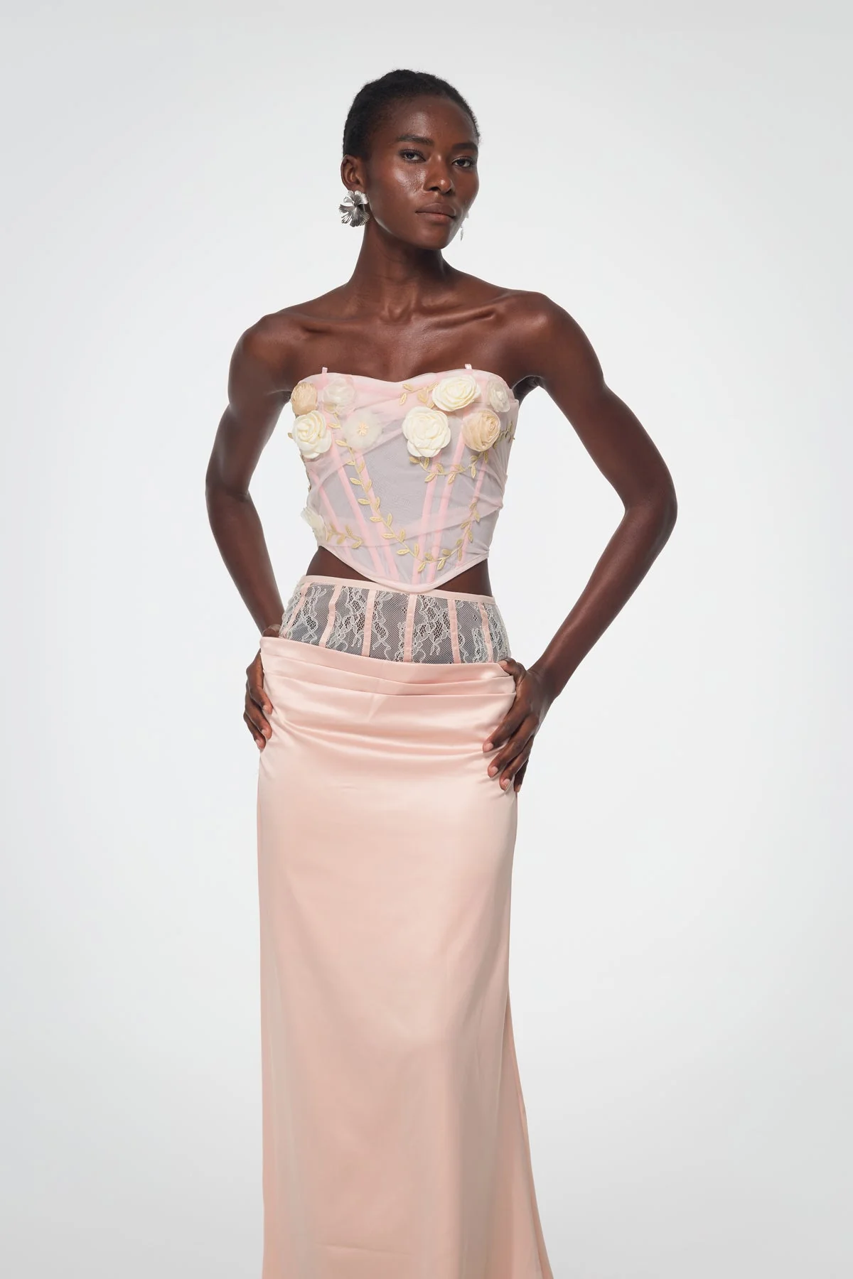 Mesh Flower Corset Top in Pink - Elegant and Flattering Design
