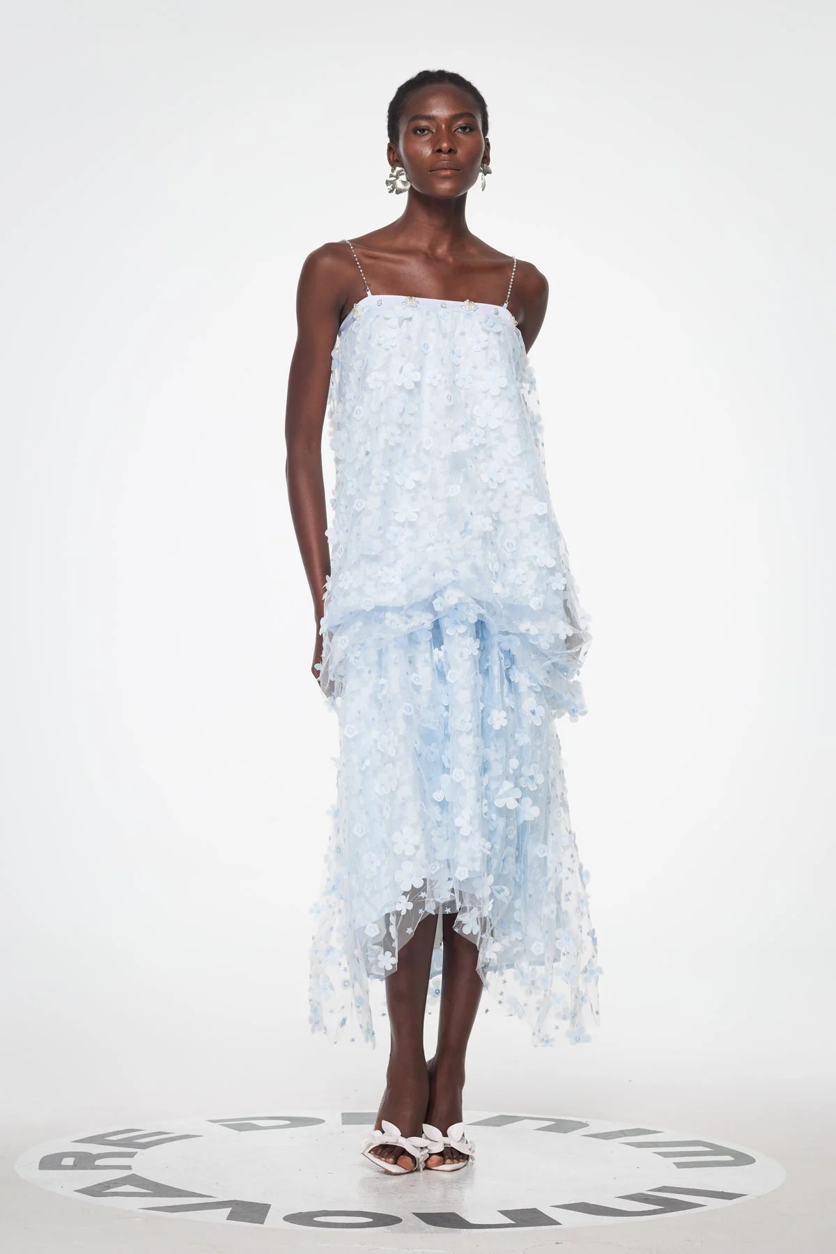 Floral Mesh Strapless Maxi Dress in Blue | Elegant Design