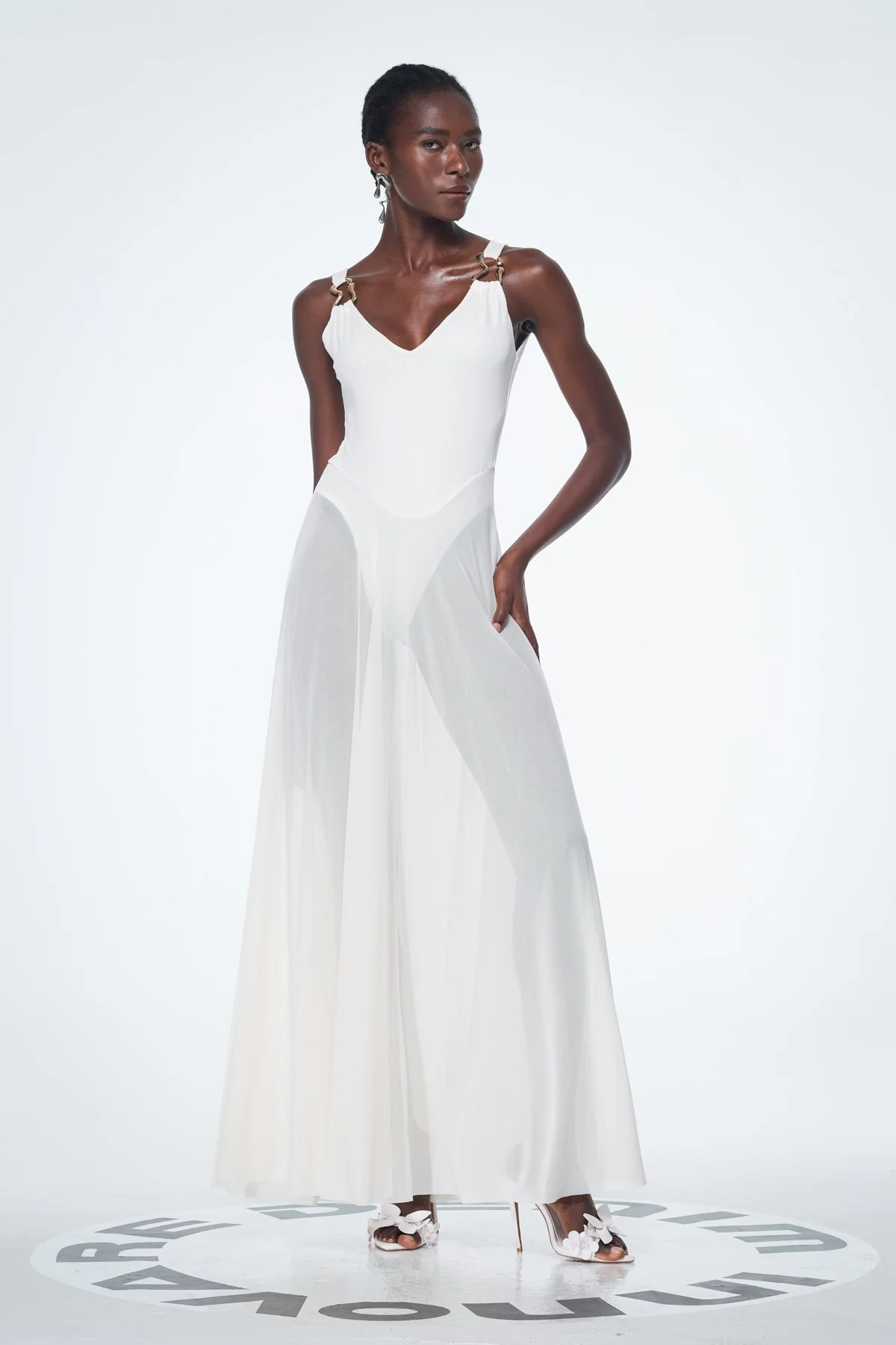 White Mesh Sleeveless Maxi Dress - Elegant & Breathable Summer Fashion