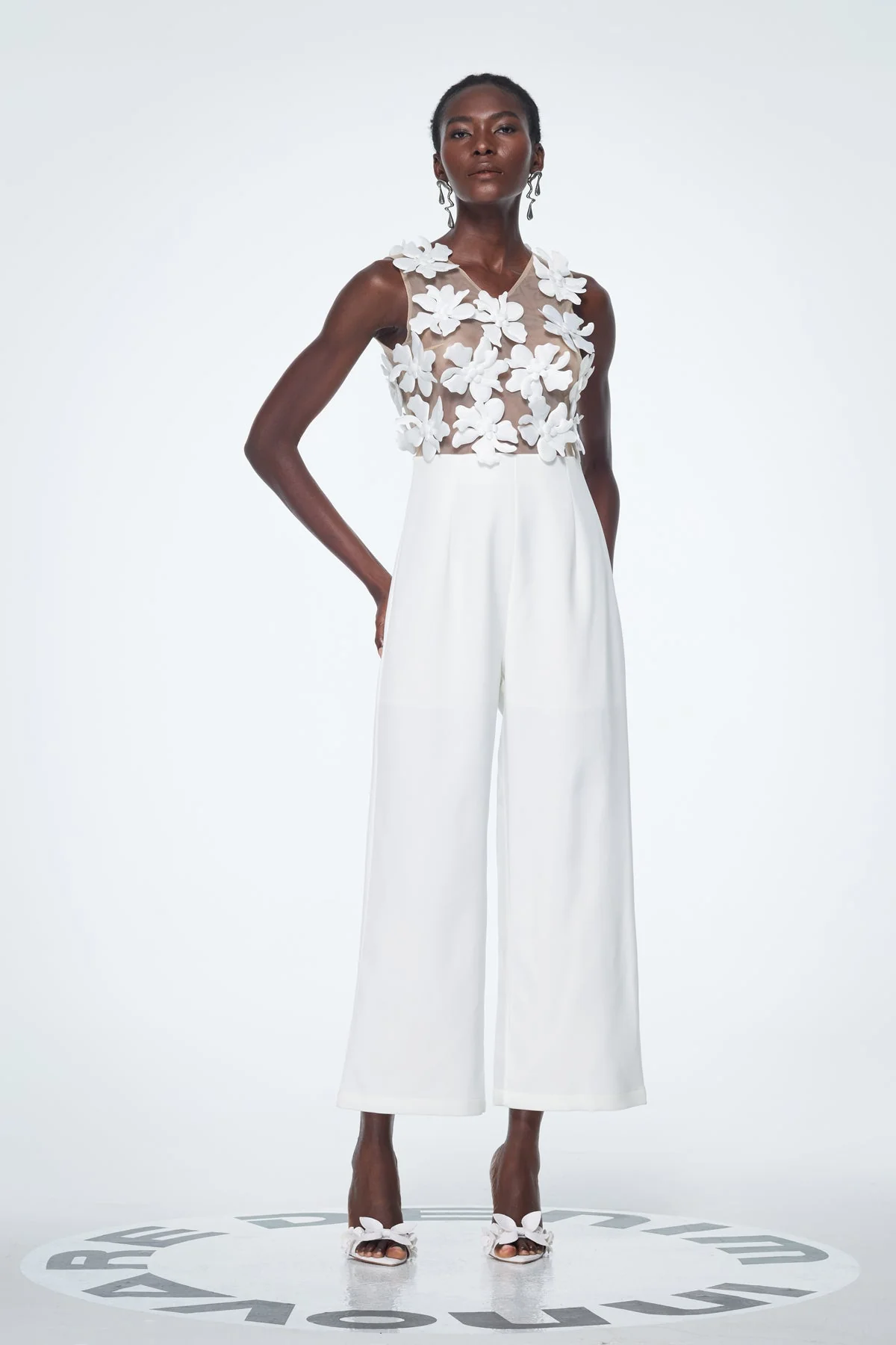 White Floral Cutout Jumpsuit Womens Elegant Chic Style