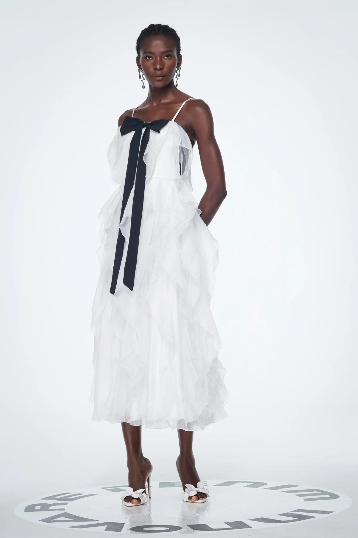 White Ruffle Bow Maxi Dress for Elegant Occasions