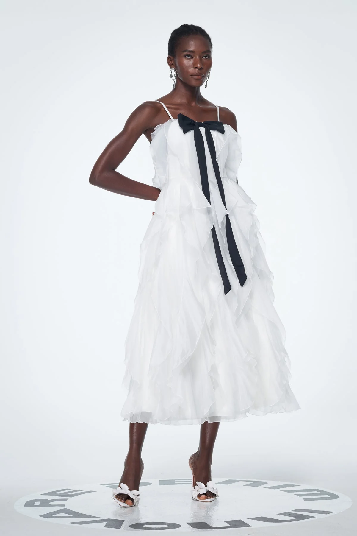 White Ruffle Bow Maxi Dress for Elegant Occasions