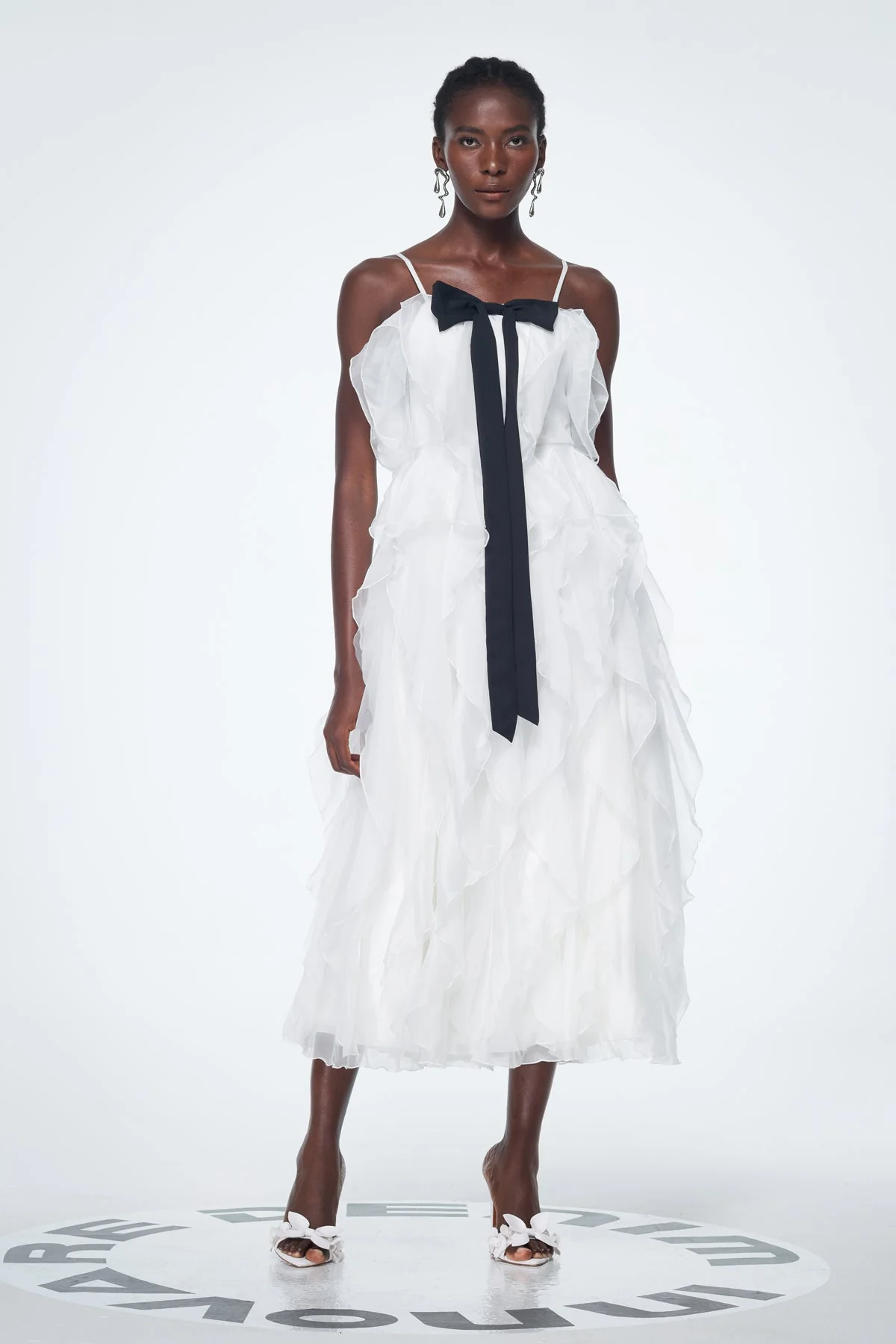 White Ruffle Bow Maxi Dress for Elegant Occasions