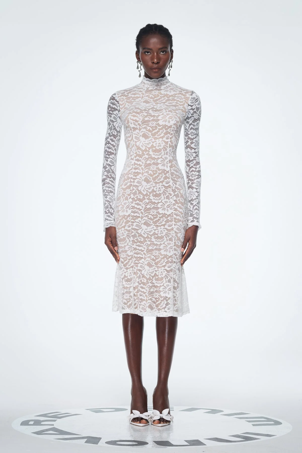 White Lace Floral Bodycon Midi Dress