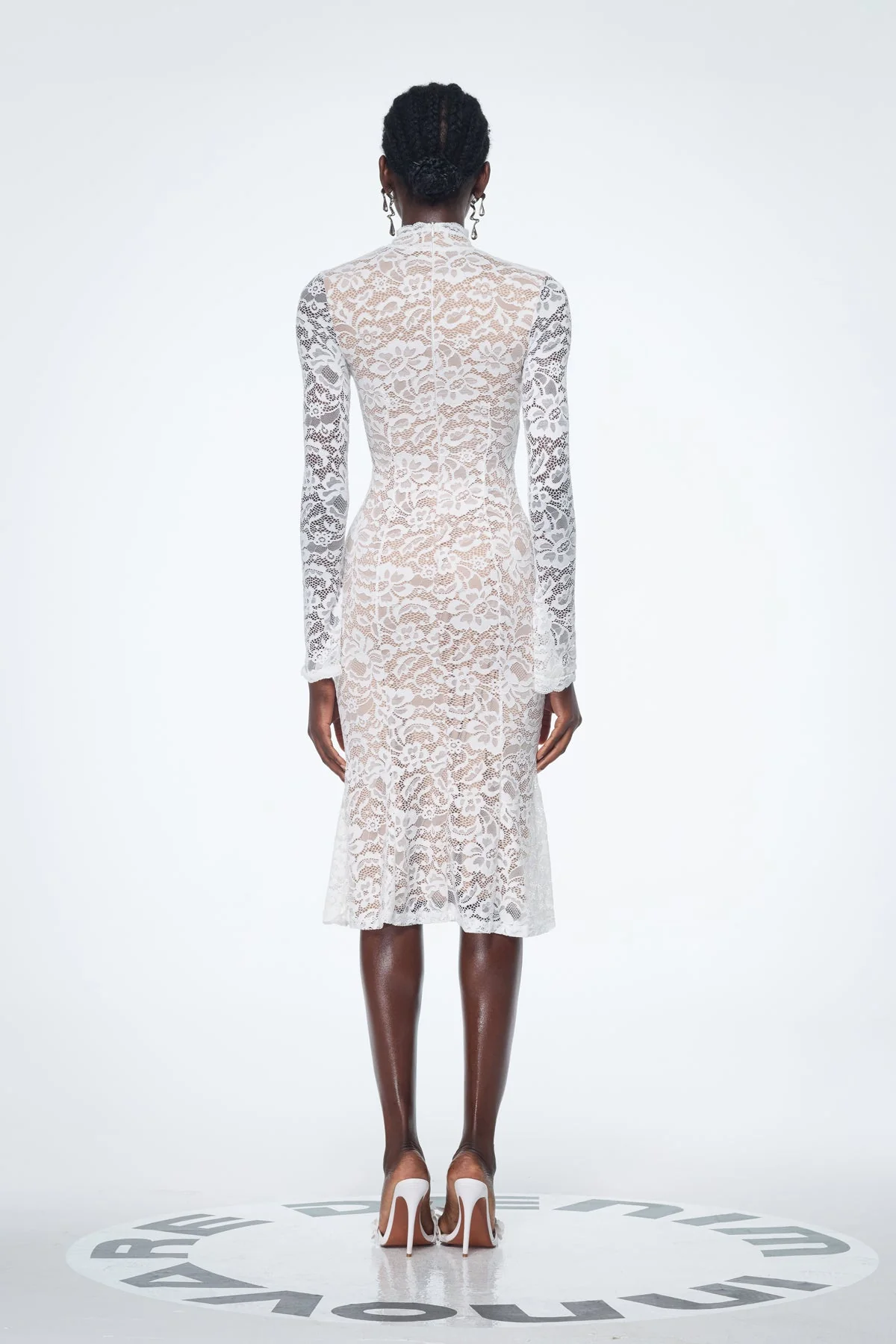 White Lace Floral Bodycon Midi Dress