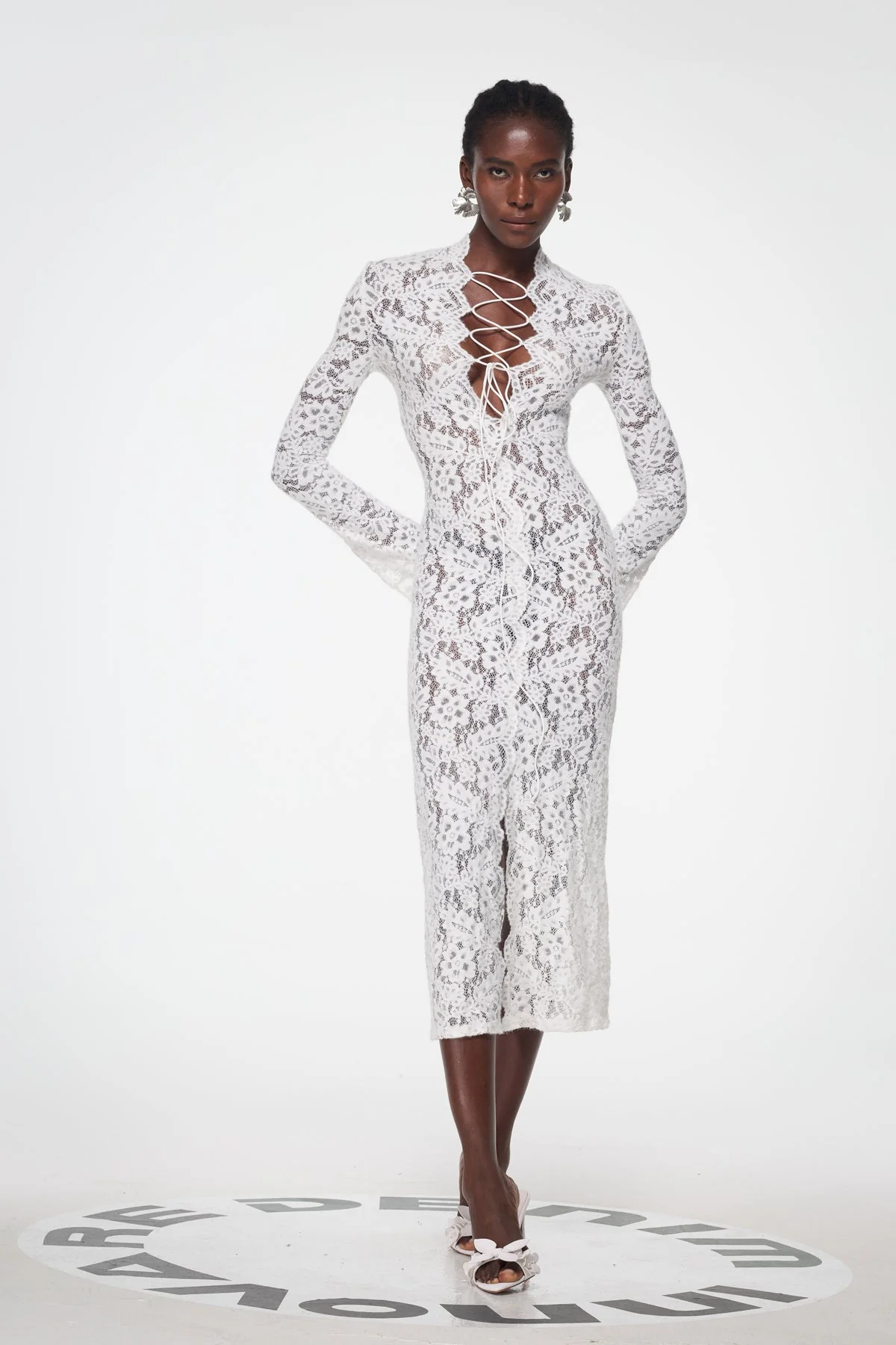 White Lace Split Maxi Dress - Elegant Plunge Design