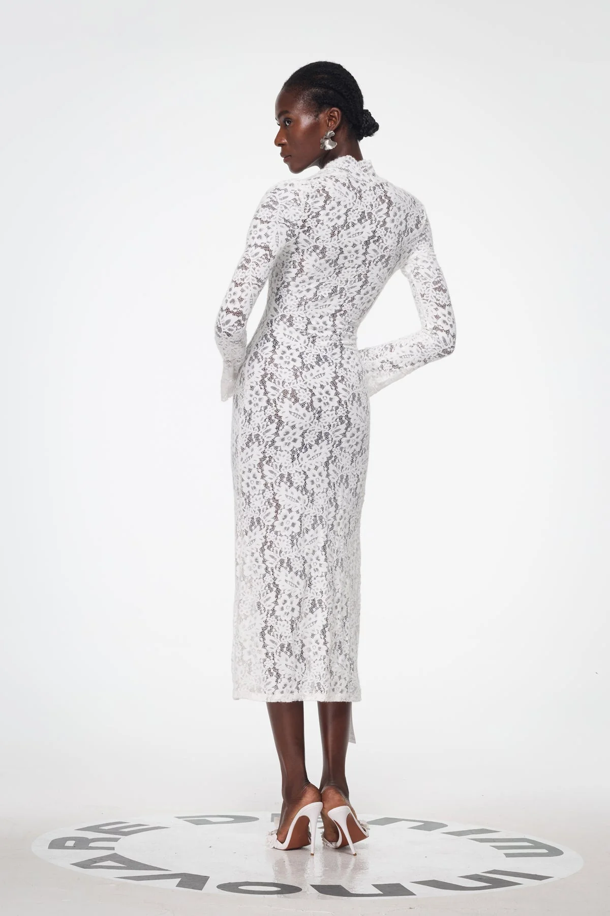 White Lace Split Maxi Dress - Elegant Plunge Design