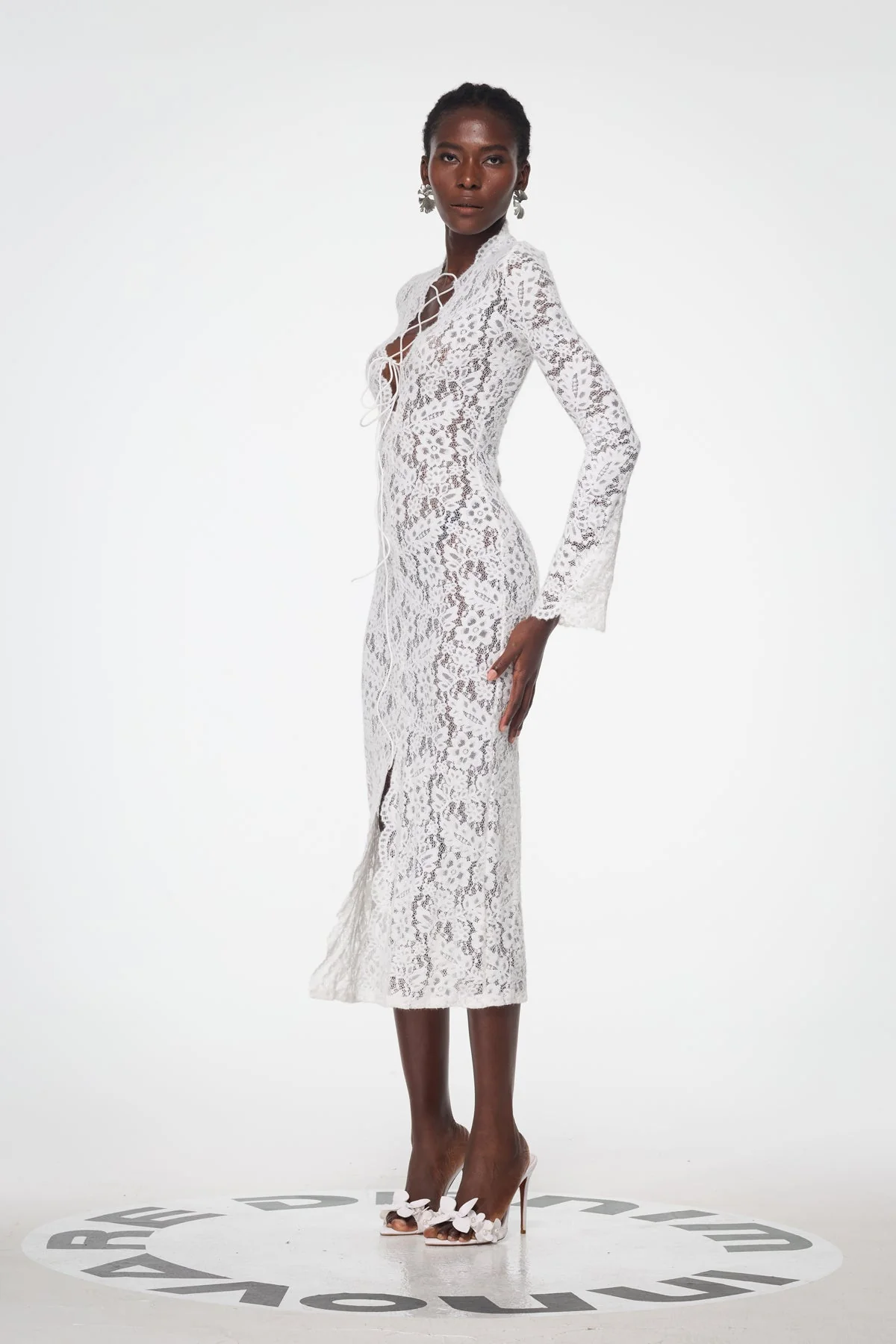 White Lace Split Maxi Dress - Elegant Plunge Design