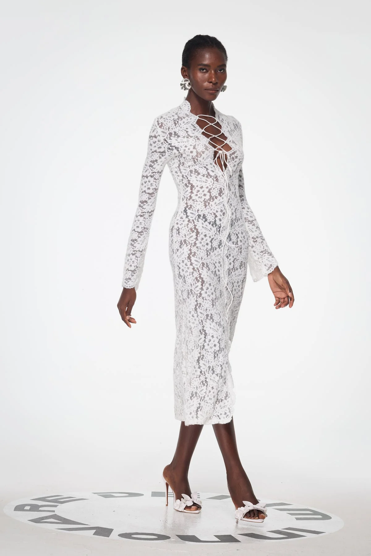 White Lace Split Maxi Dress - Elegant Plunge Design