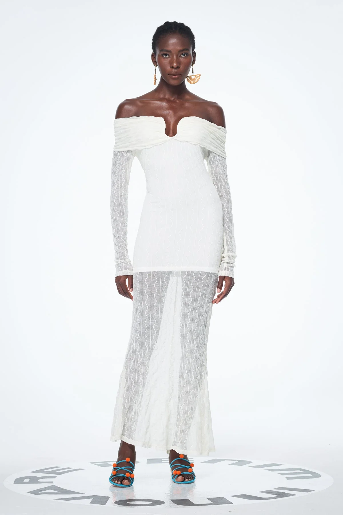 White Off Shoulder Ruched Maxi Dress