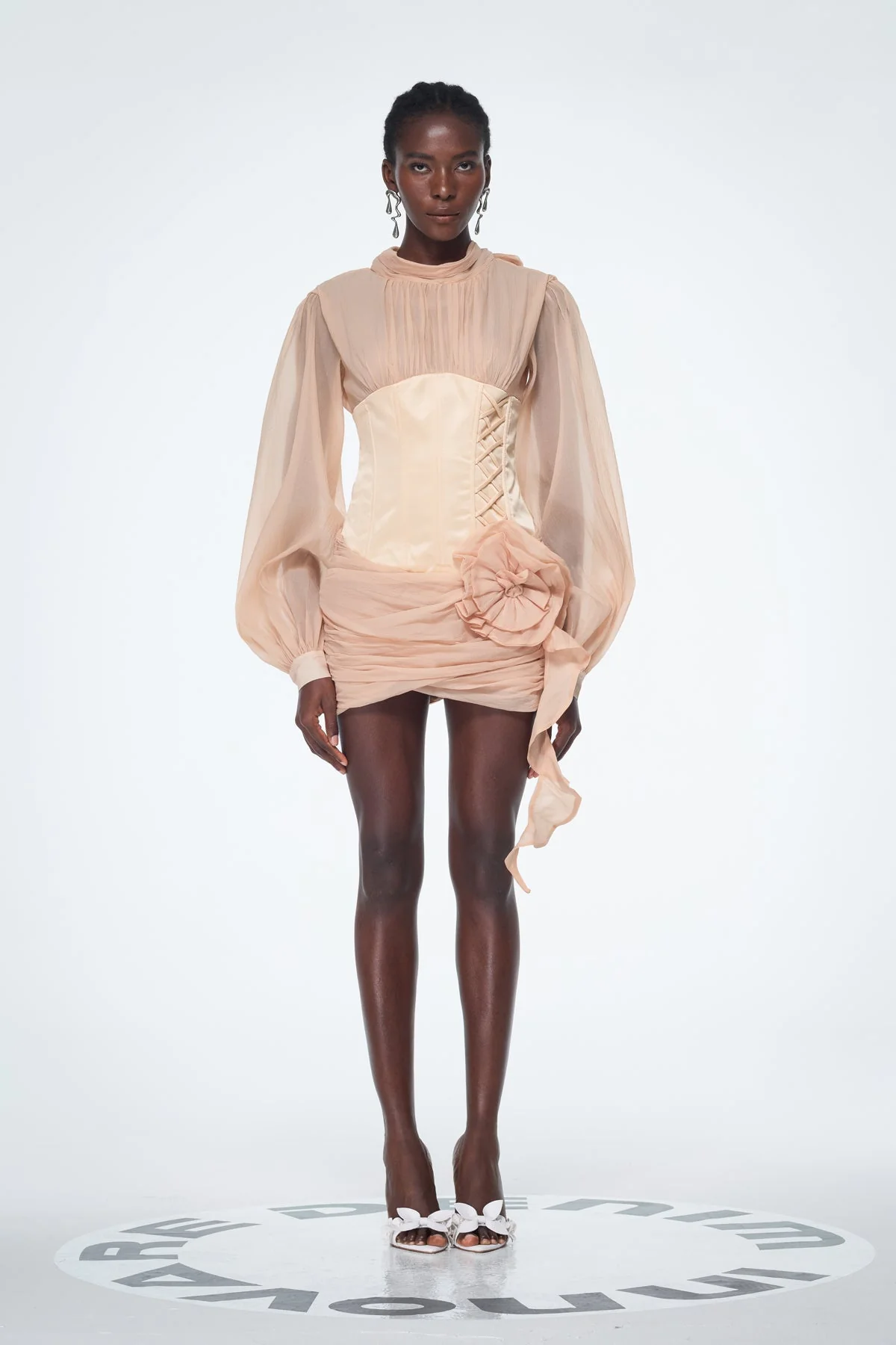 Floral Mesh Corset Ruched Mini Dress - Elegant Pink Stylish Design