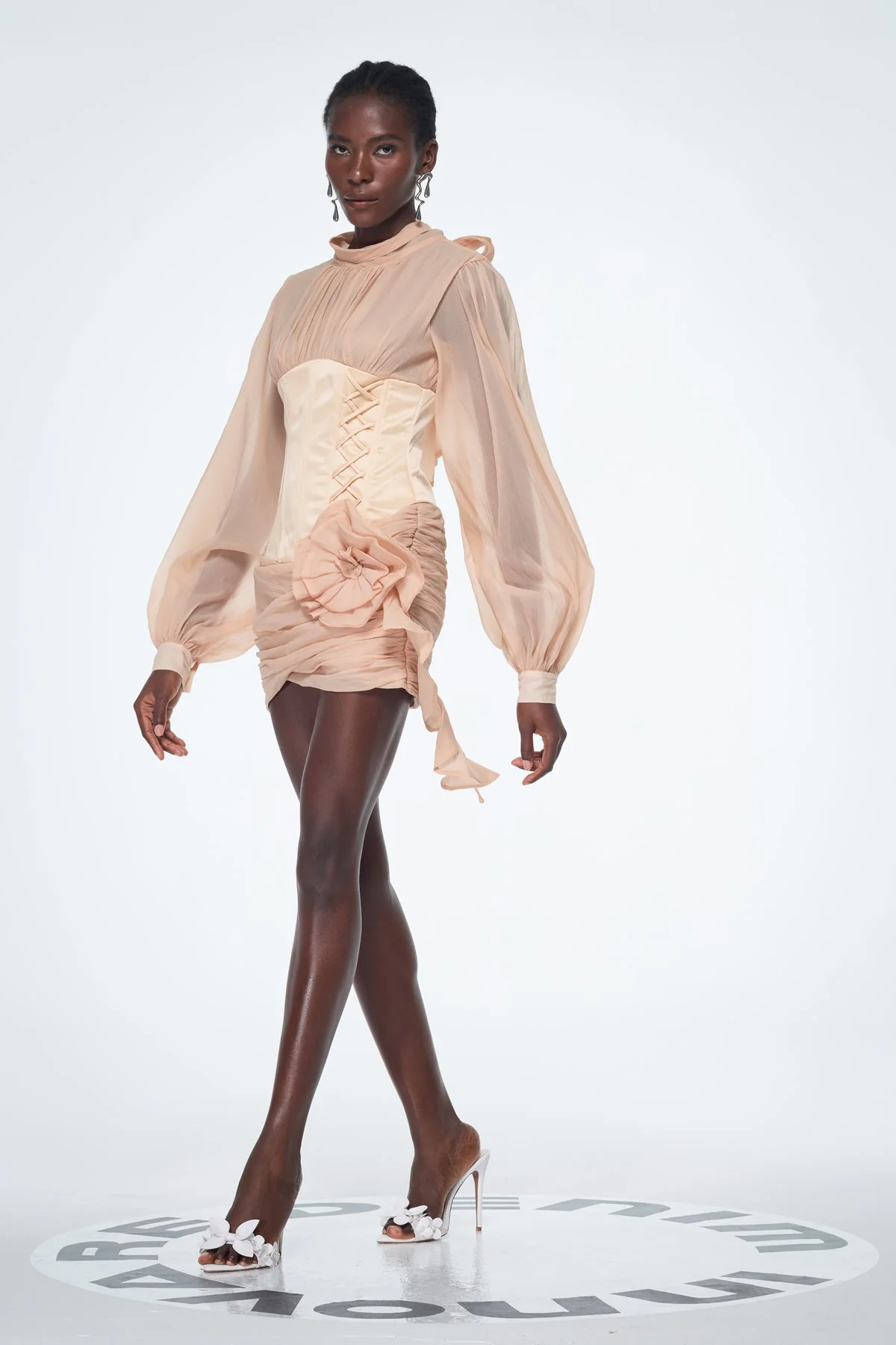 Floral Mesh Corset Ruched Mini Dress - Elegant Pink Stylish Design