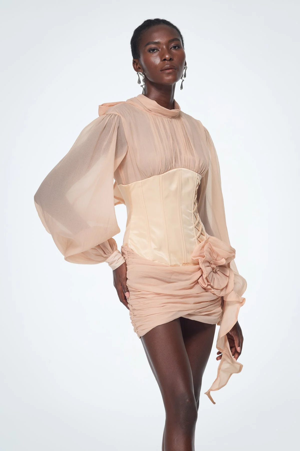 Floral Mesh Corset Ruched Mini Dress - Elegant Pink Stylish Design