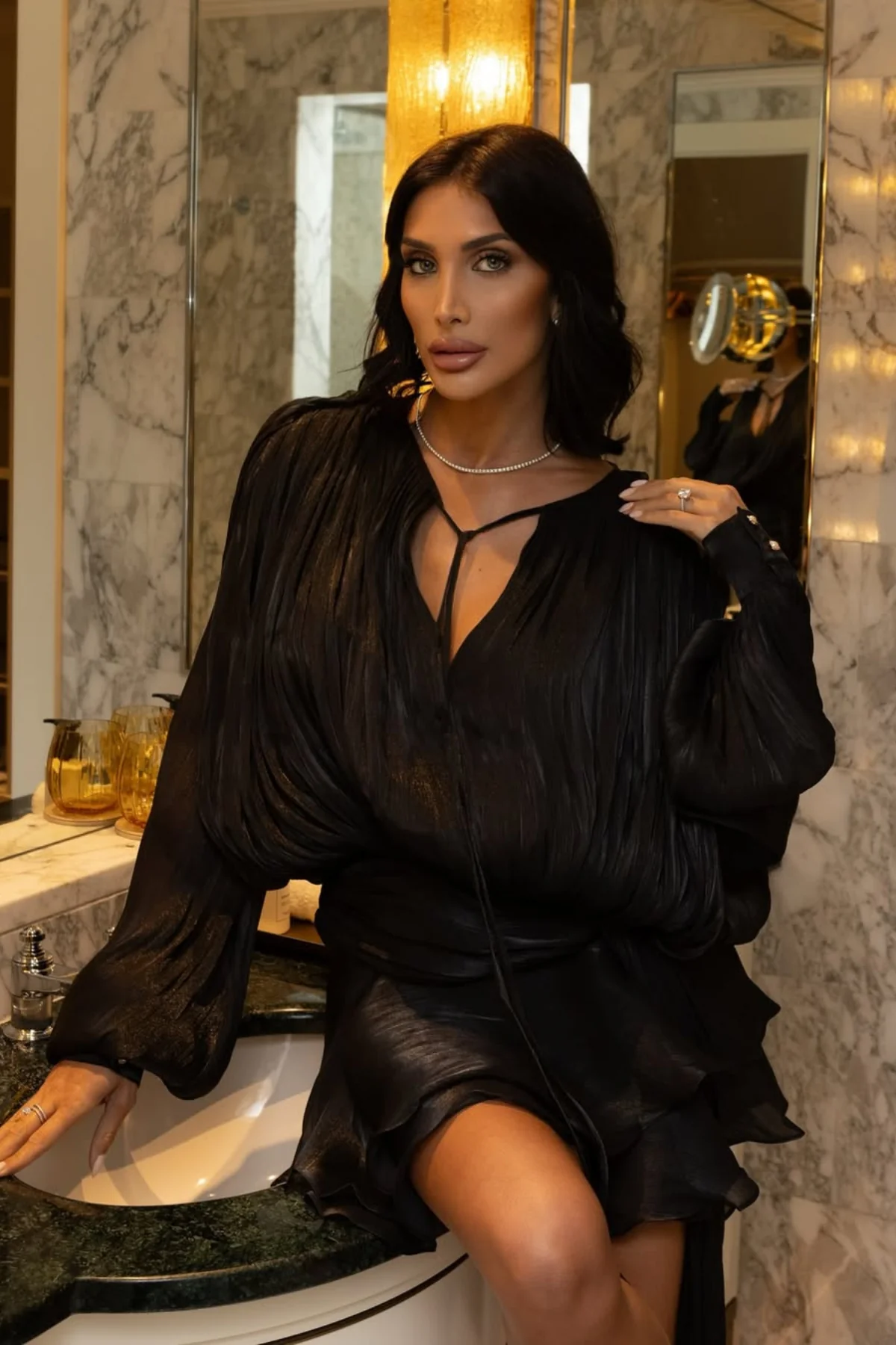 Black Ruched Balloon Sleeve Mini Dress - Comfort and Style Combined