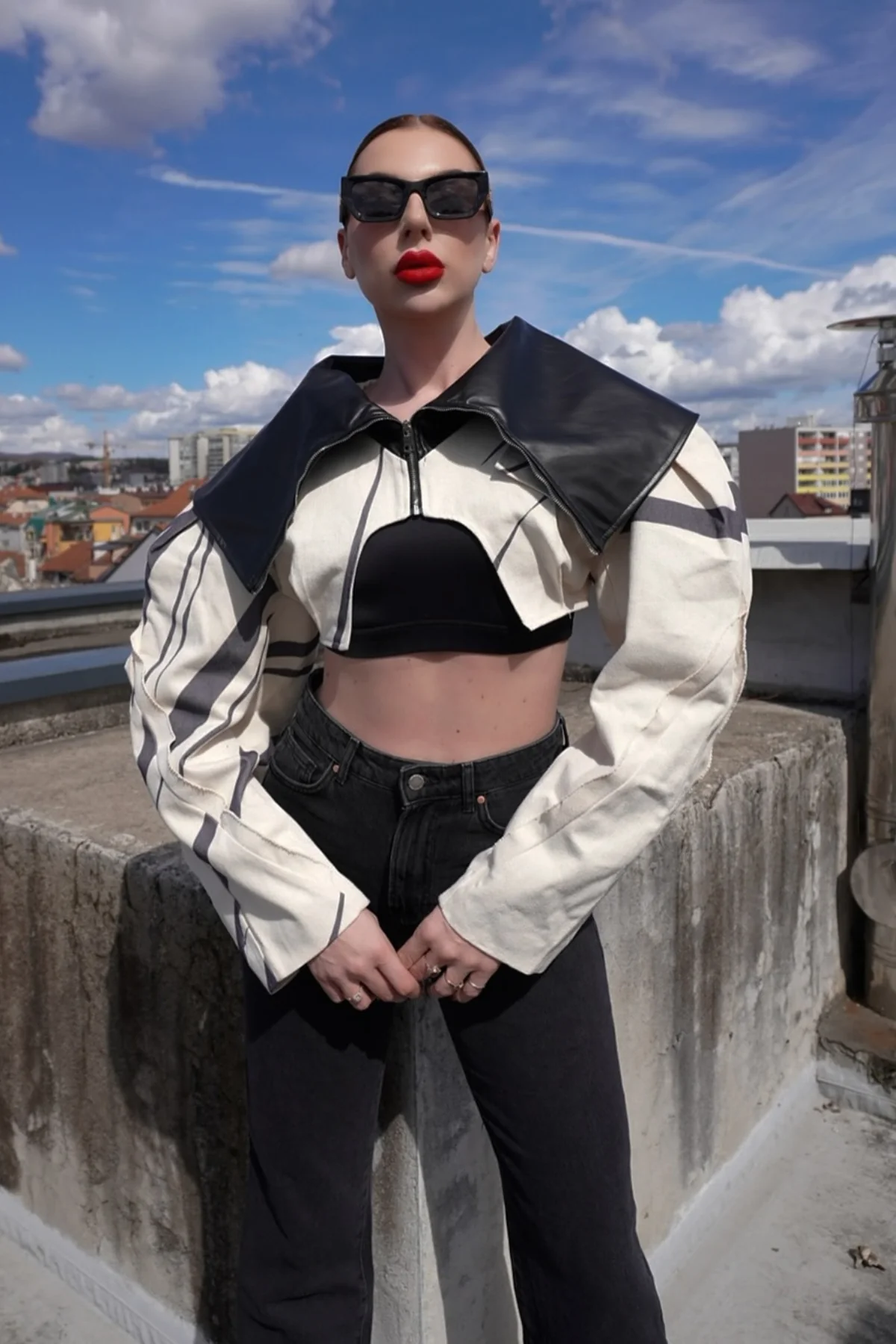 Striped Leather Short Jacket for Stylish Women