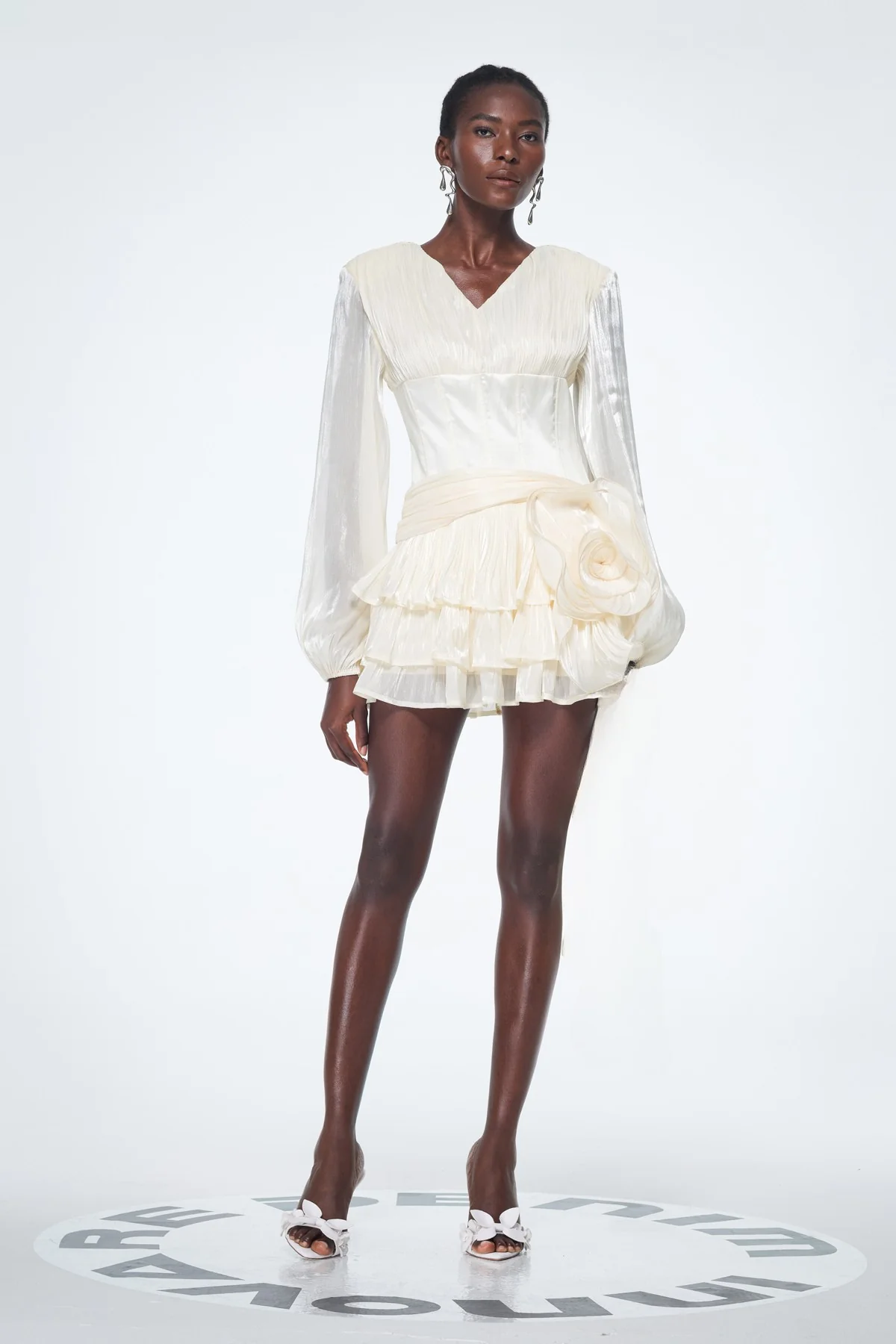 White Floral Ruched Corset Mini Dress