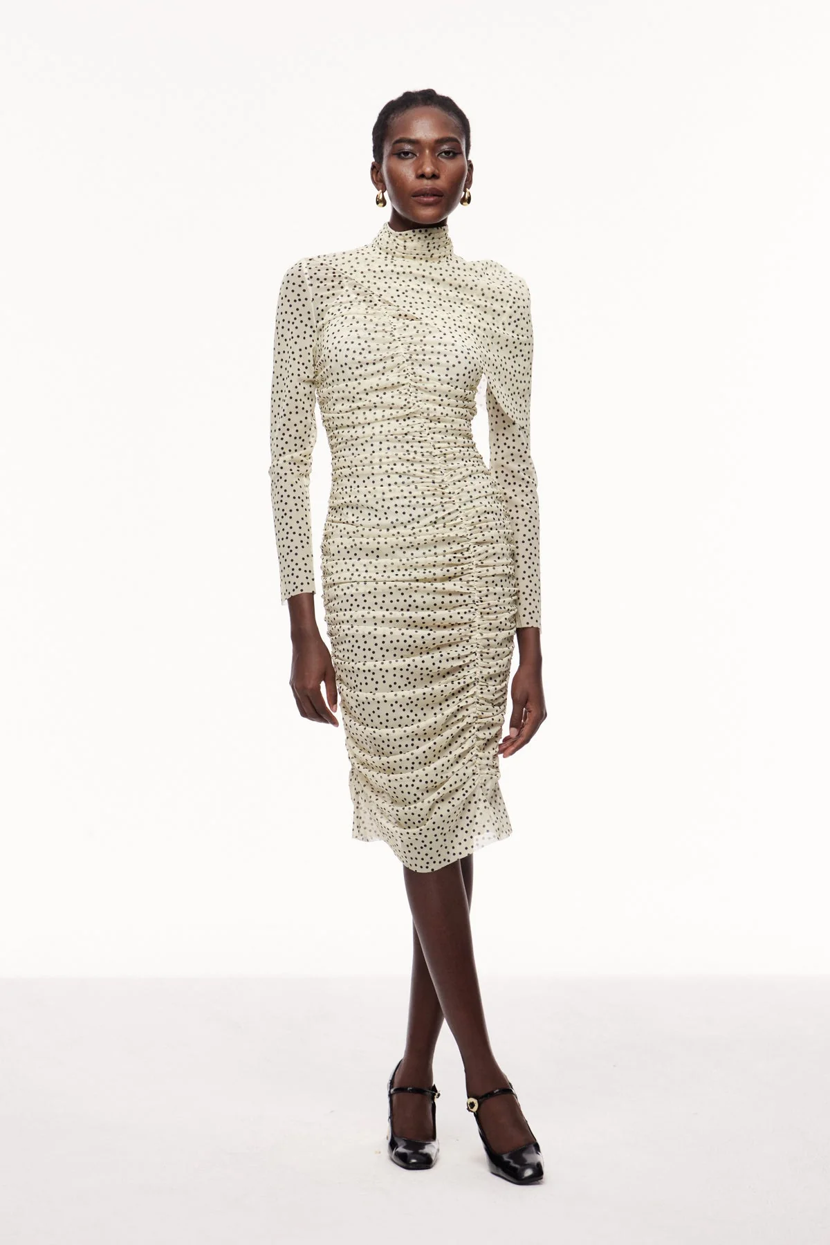 White Asymmetric Ruched Shawl Midi Dress