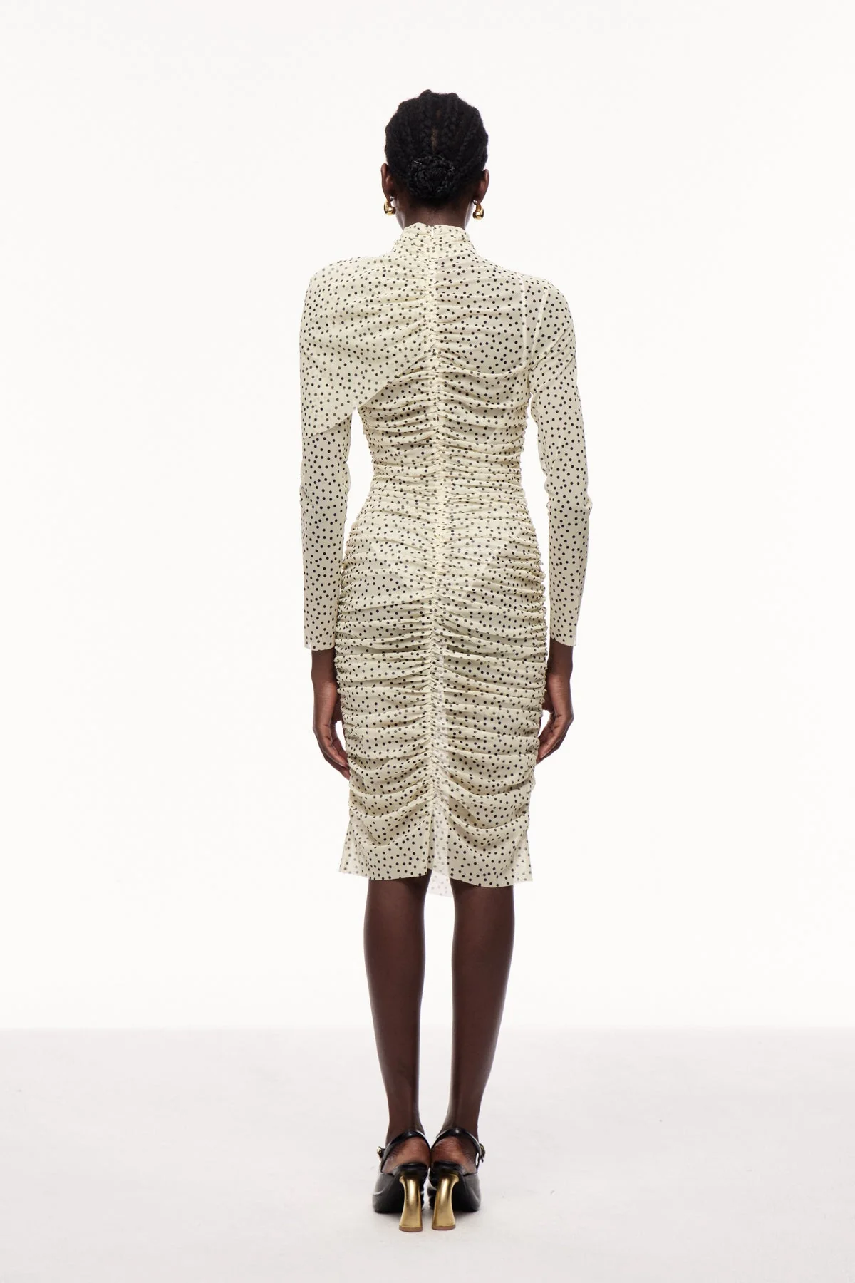 White Asymmetric Ruched Shawl Midi Dress