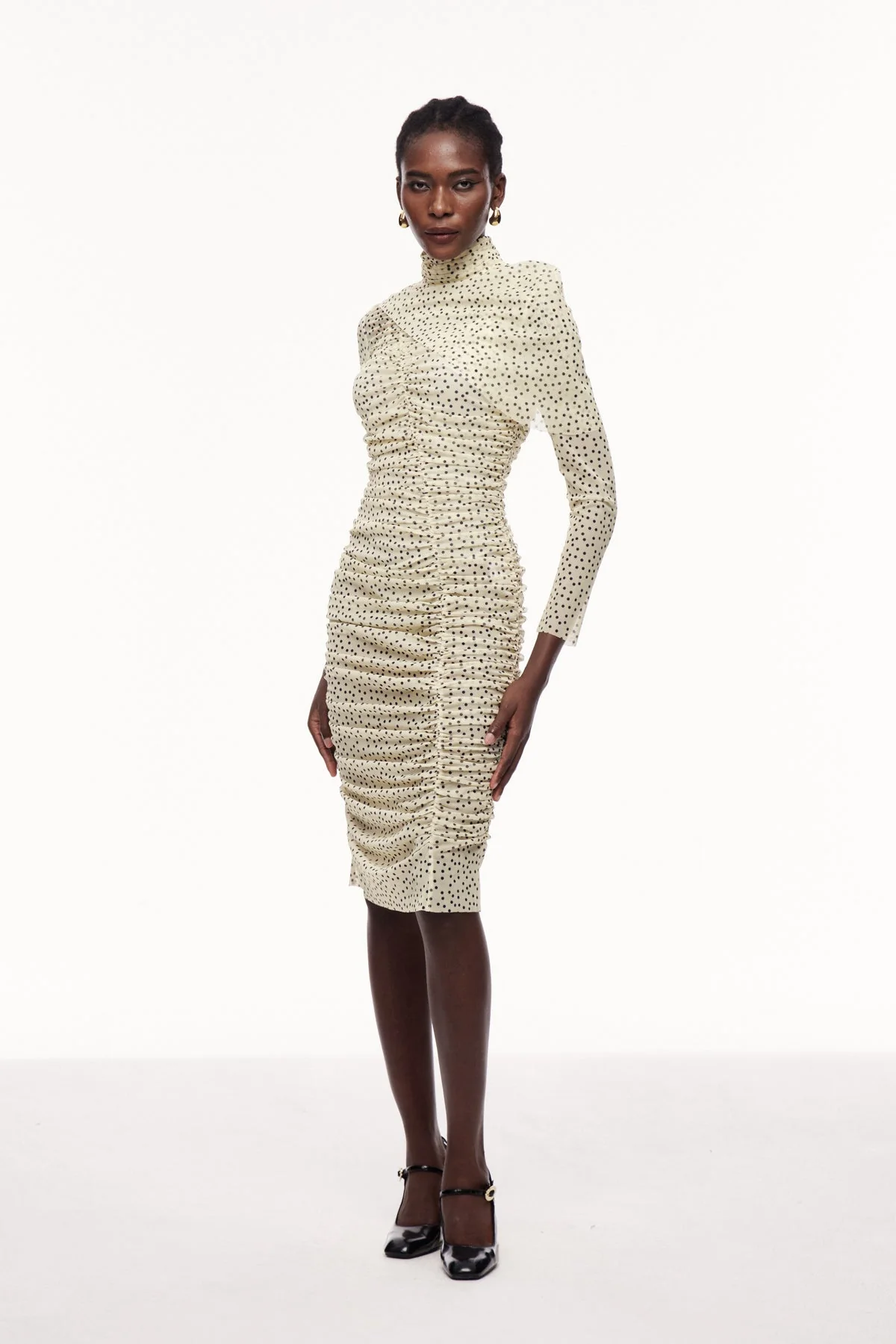 White Asymmetric Ruched Shawl Midi Dress