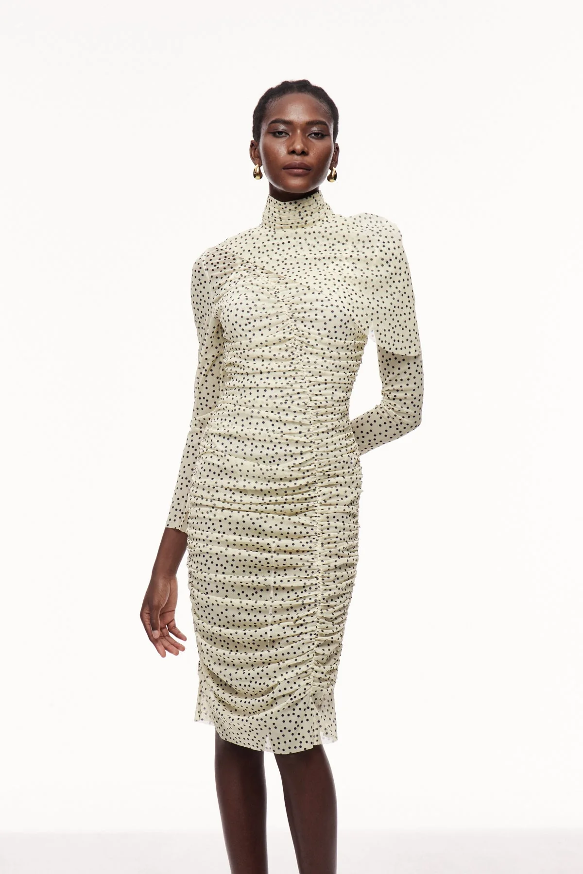 White Asymmetric Ruched Shawl Midi Dress