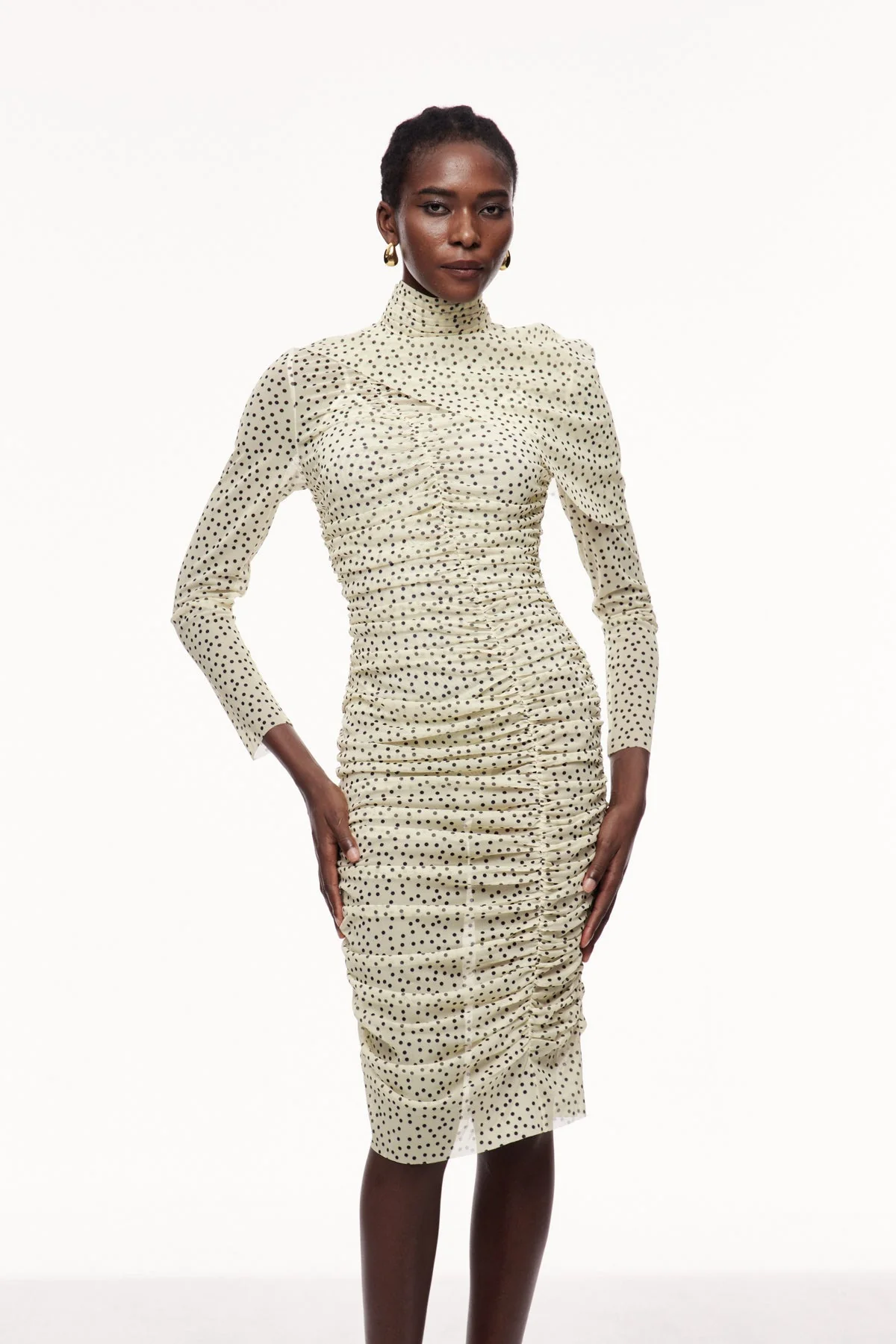 White Asymmetric Ruched Shawl Midi Dress