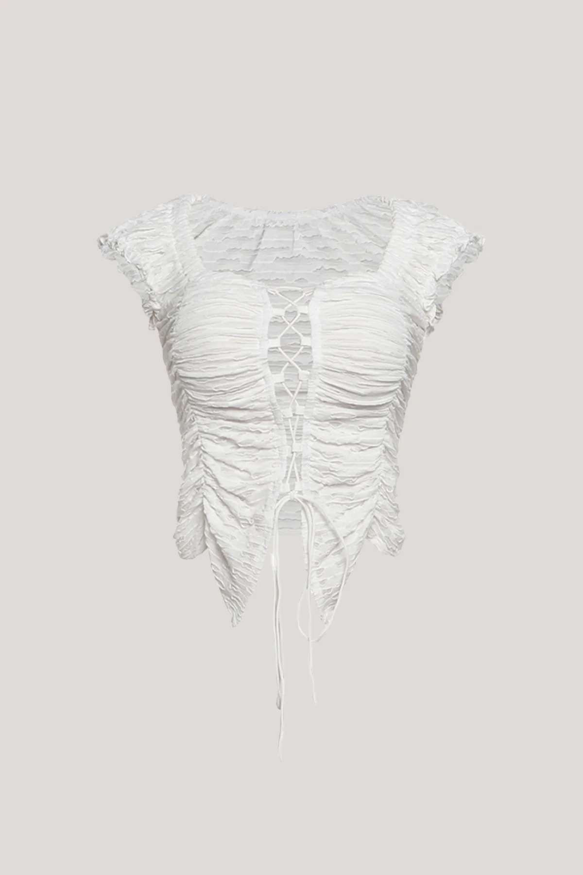 Beige Lace Up Asymmetric Drawstring Top | Trendy Stylish Design