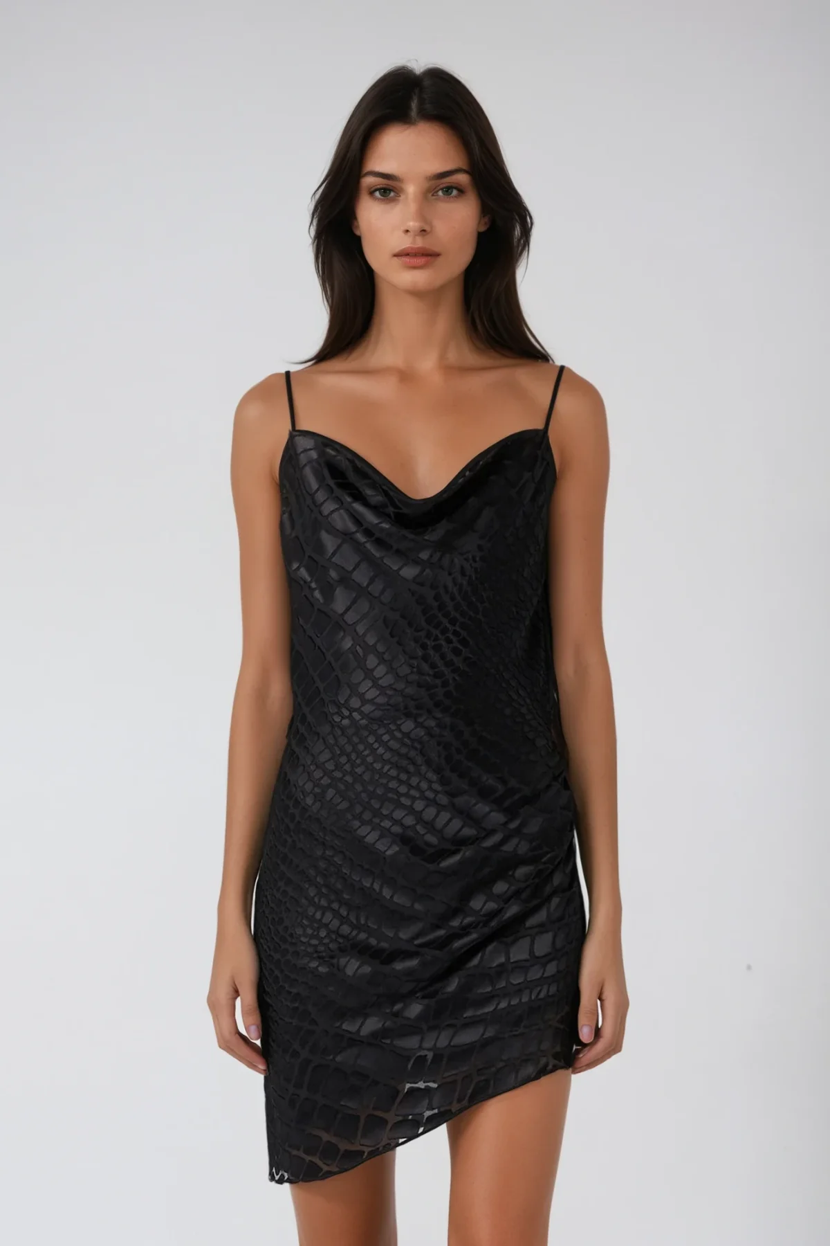 Chic Crocodile Pattern Spaghetti Mini Dress