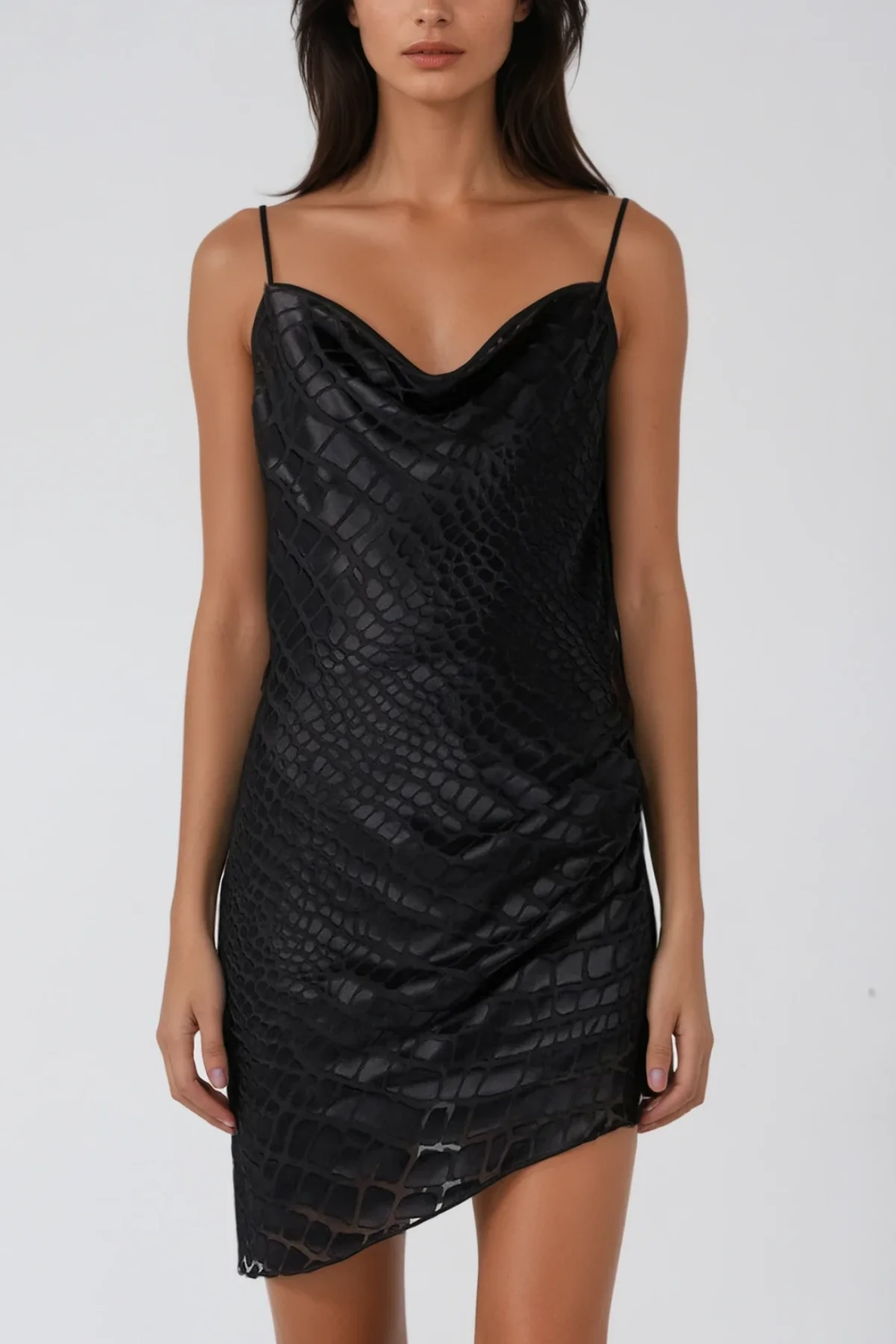 Chic Crocodile Pattern Spaghetti Mini Dress