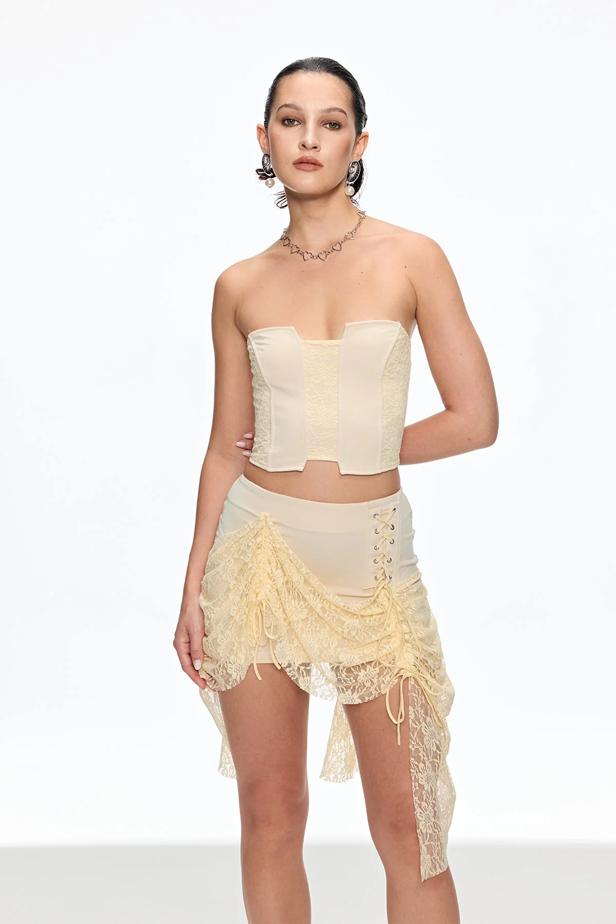 Yellow Strapless Corset Skirt Set - Stylish Night Outfit