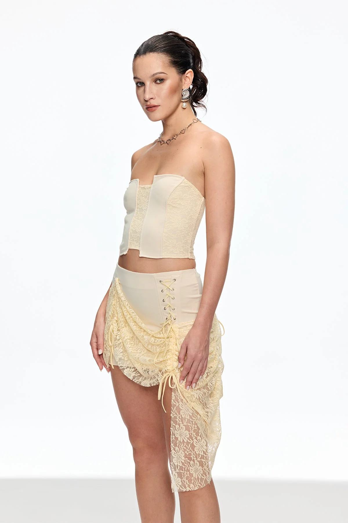 Yellow Strapless Corset Skirt Set - Stylish Night Outfit