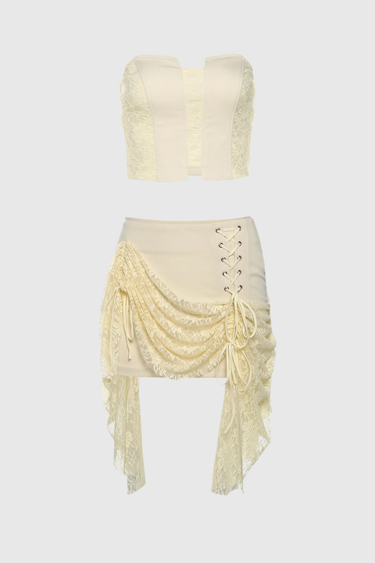 Yellow Strapless Corset Skirt Set - Stylish Night Outfit