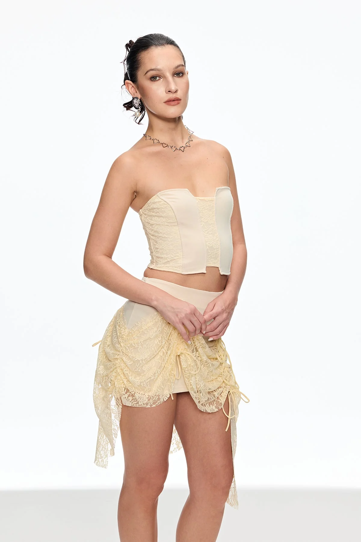 Yellow Strapless Corset Skirt Set - Stylish Night Outfit