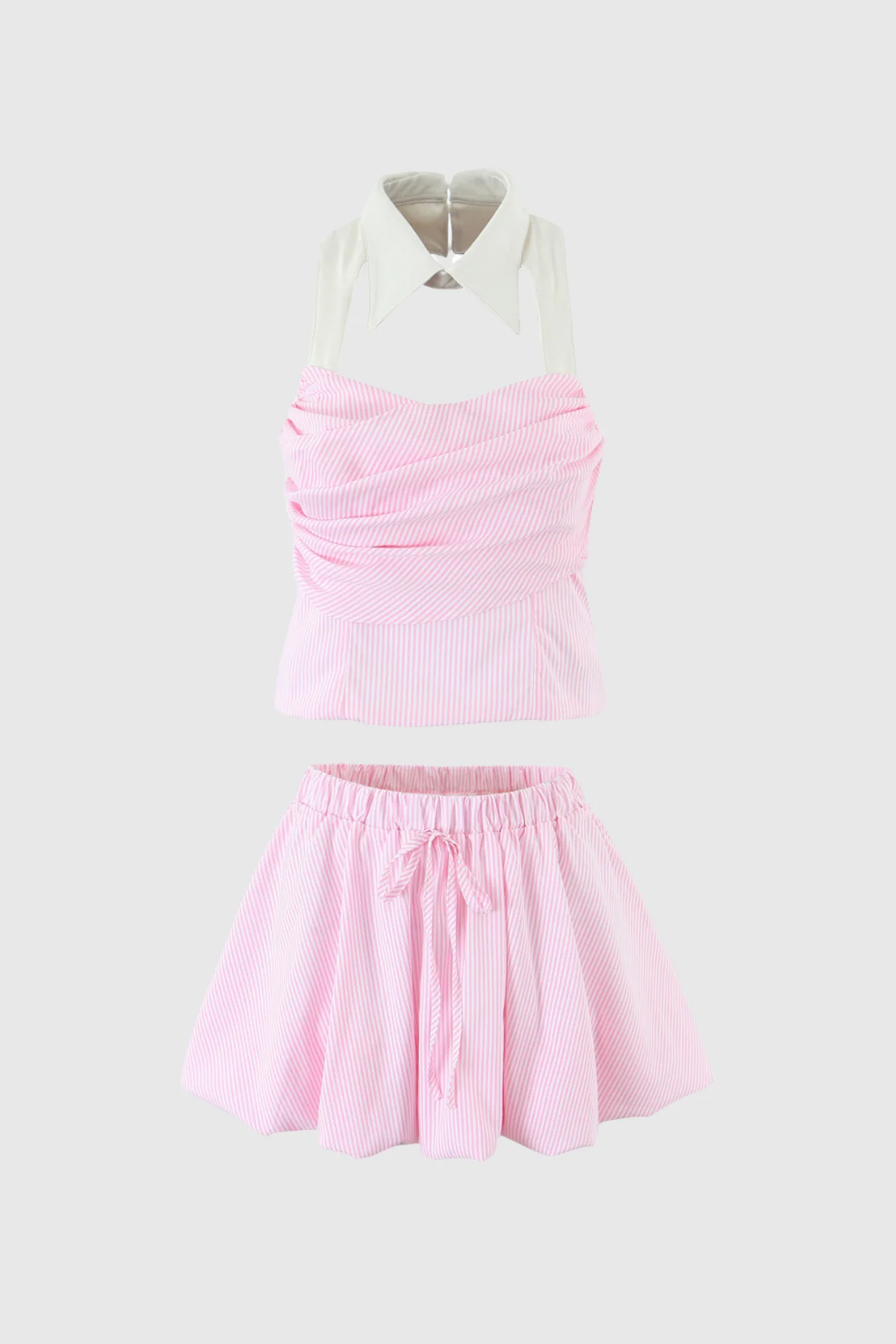 Pink Stripe Cutout Skirt Set for Women