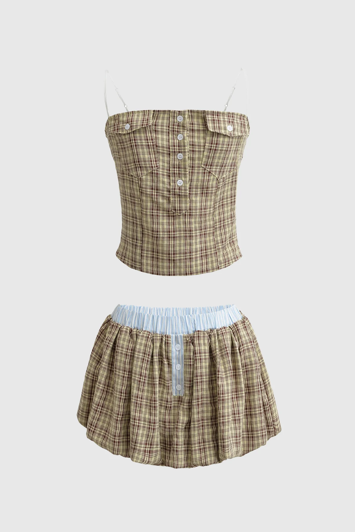 Yellow Stripe Spaghetti Skirt Set