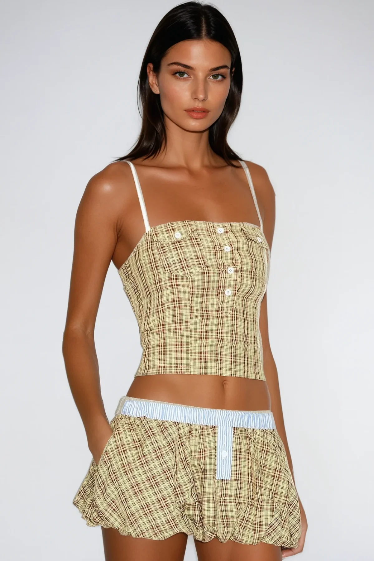 Yellow Stripe Spaghetti Skirt Set