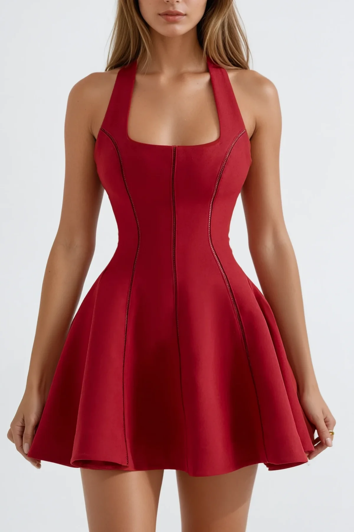 Red Halter Neck Ruffle Mini Dress for Elegant Occasions