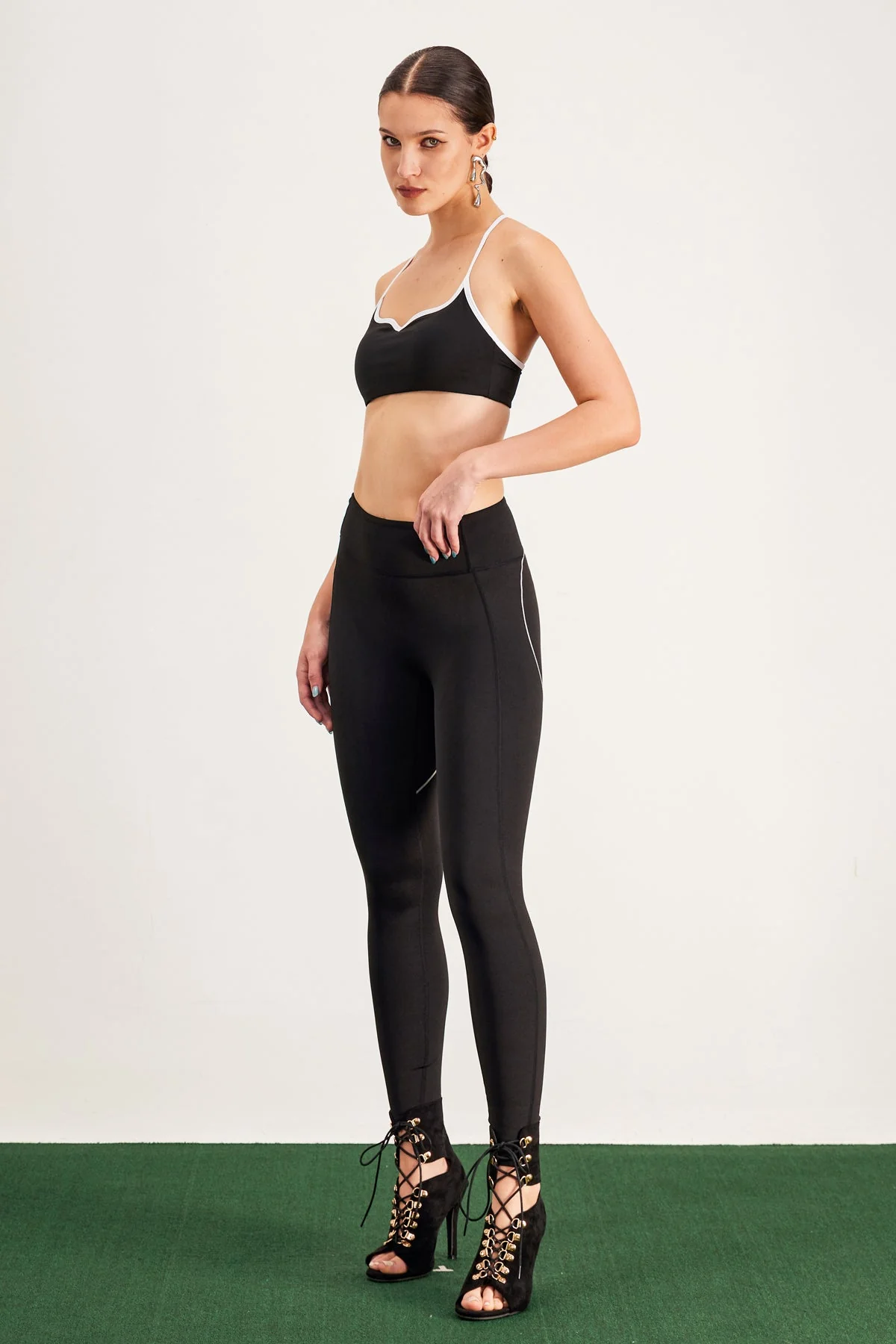 Black Cutout Bodycon Crop Pants Set