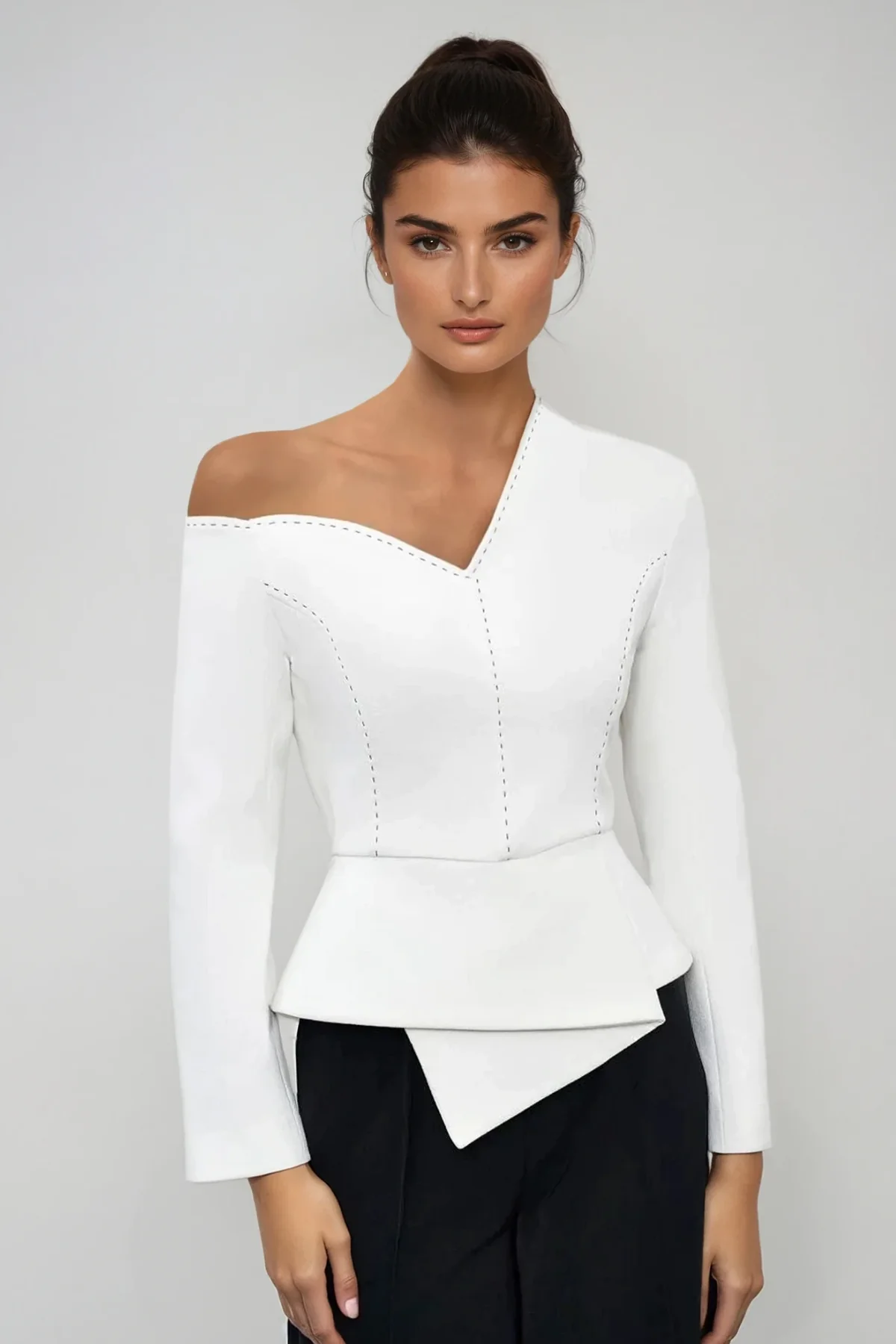 White Asymmetric Long Sleeve Pants Set