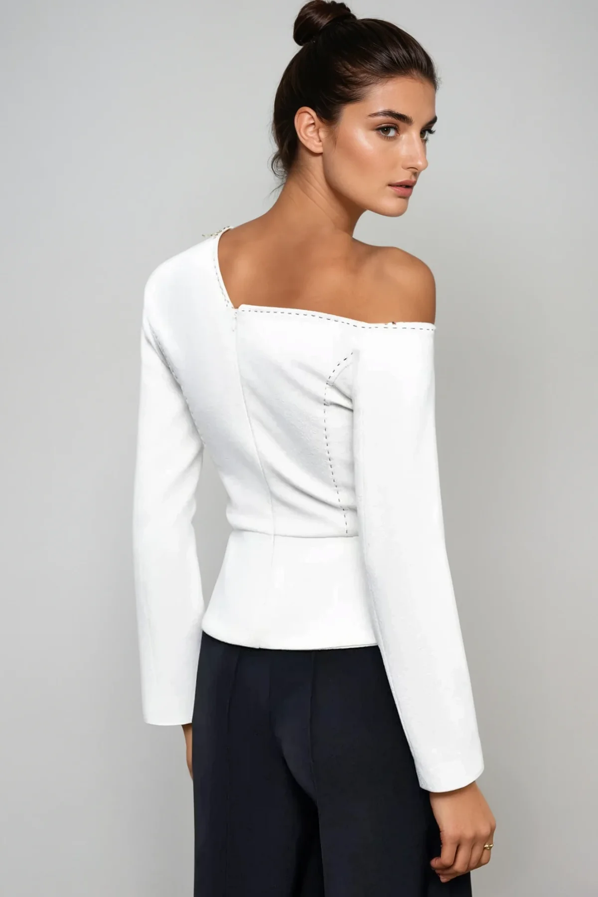 White Asymmetric Long Sleeve Pants Set