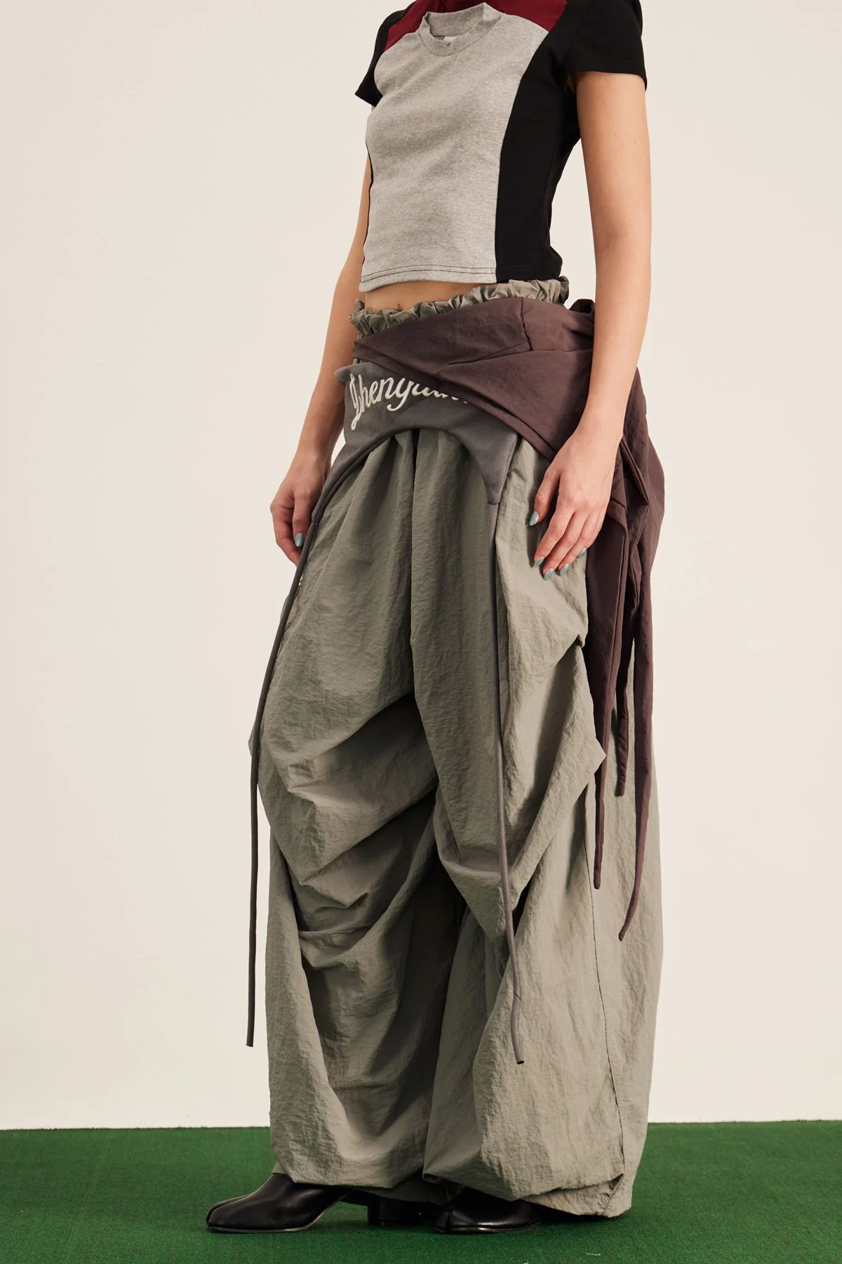 Grey Asymmetric Wide Leg Pants