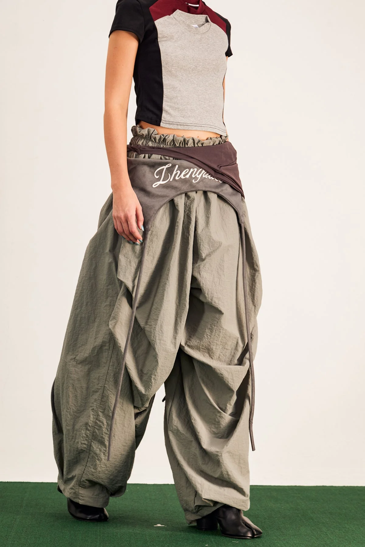 Grey Asymmetric Wide Leg Pants