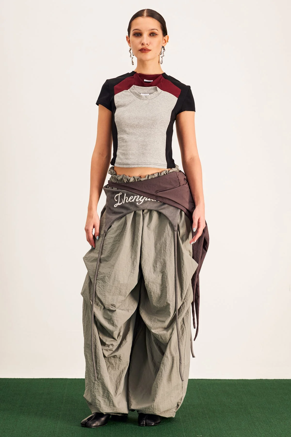Grey Asymmetric Wide Leg Pants